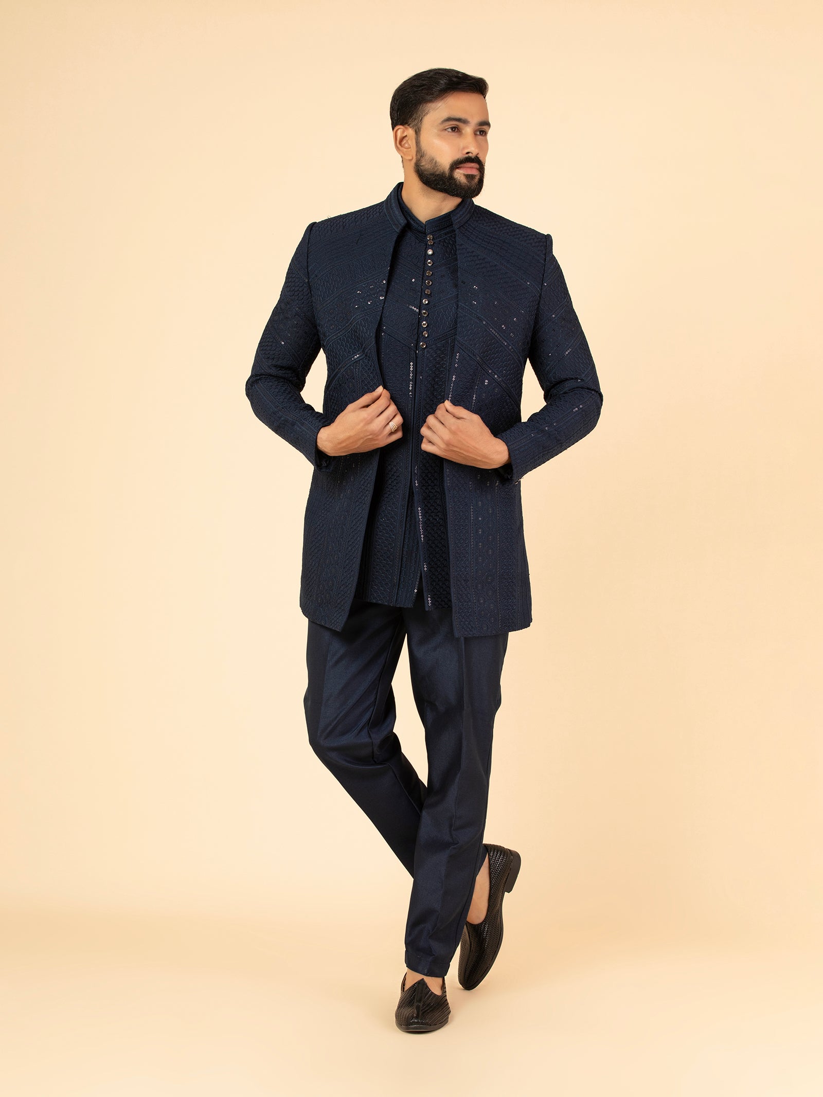 Navy Obsidian Indowestern Set