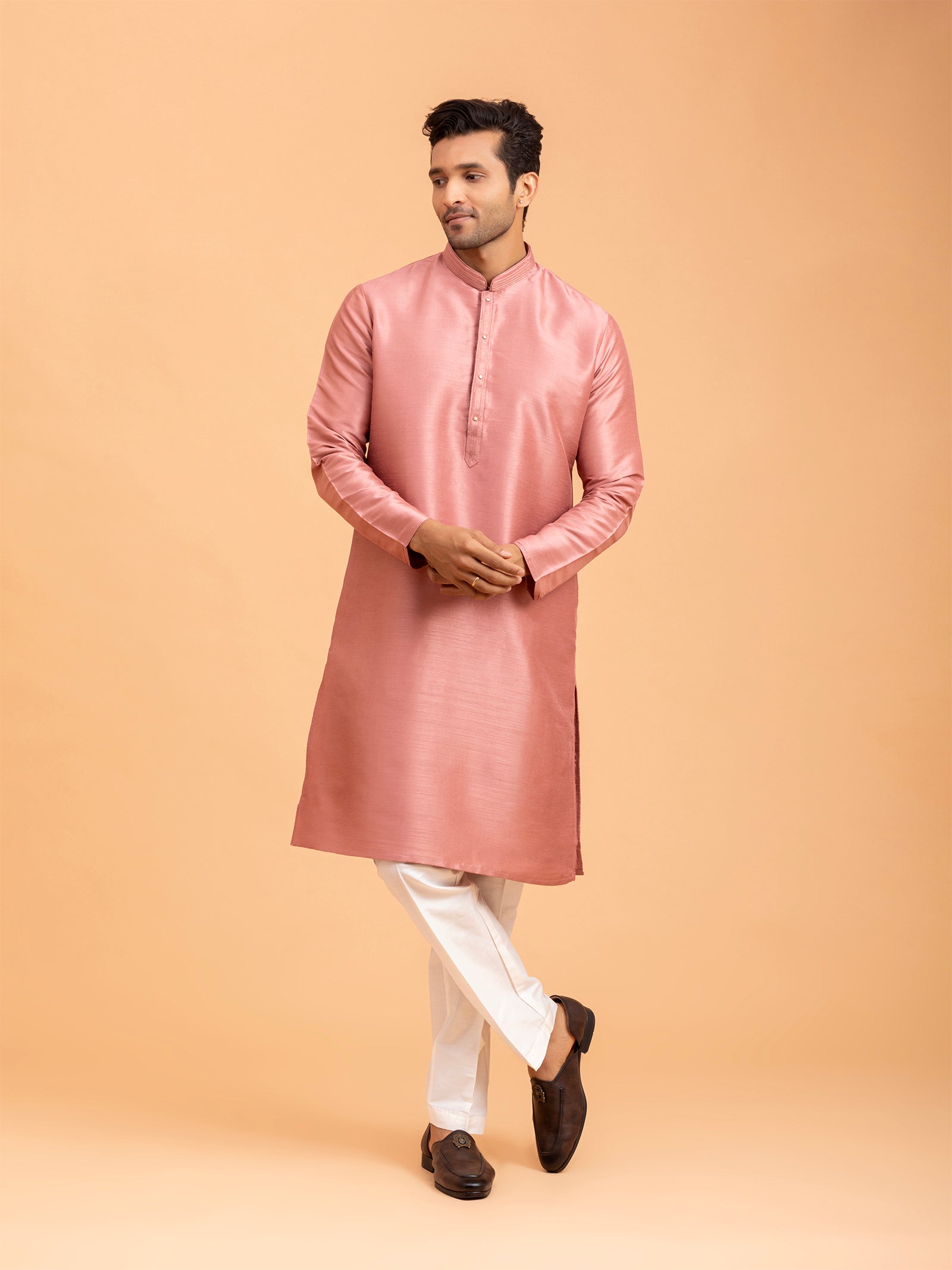 Rose Gold Silk Blend Kurta Set