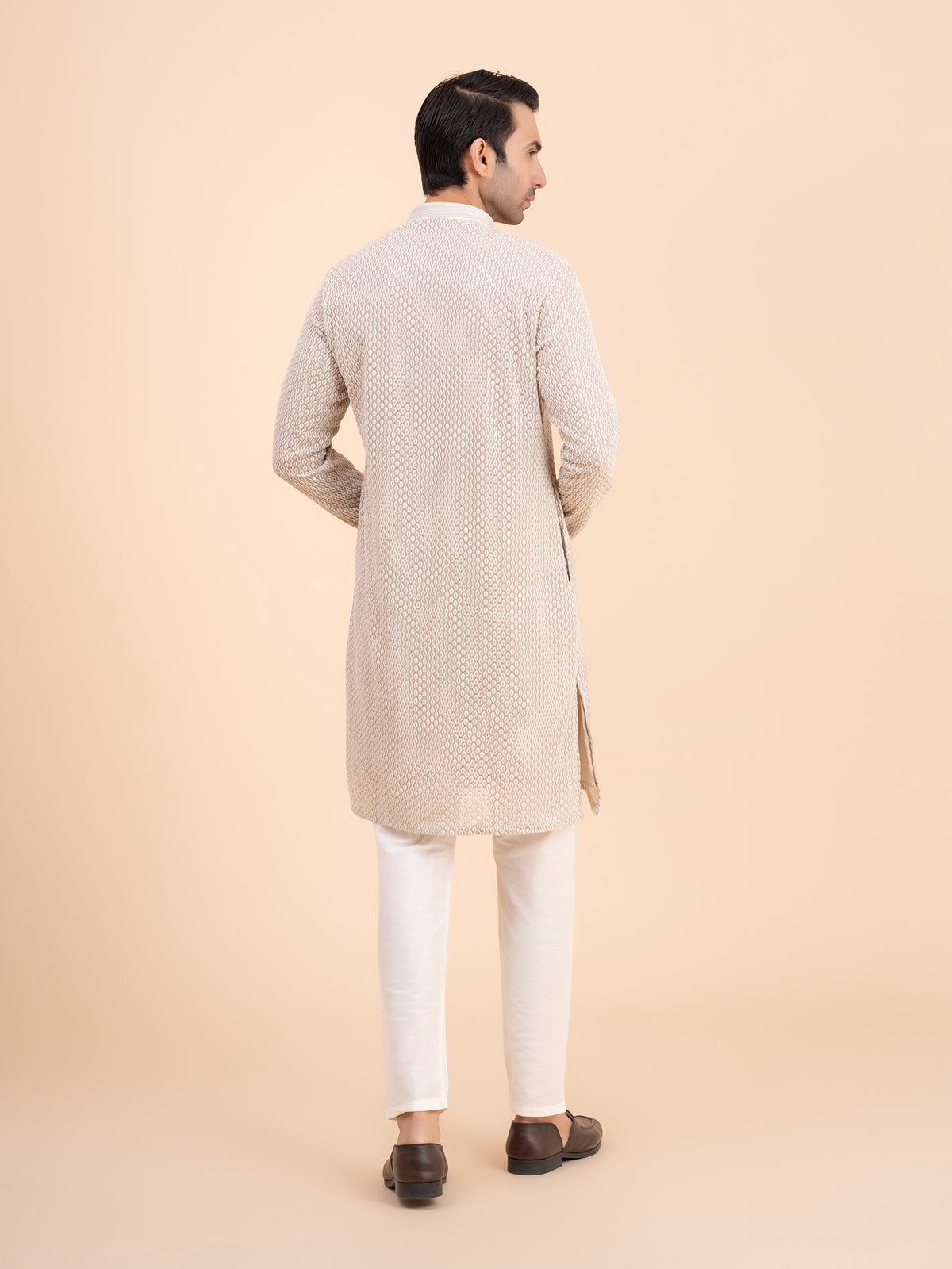 Soft Taupe Chikankari Embroidred Kurta Set