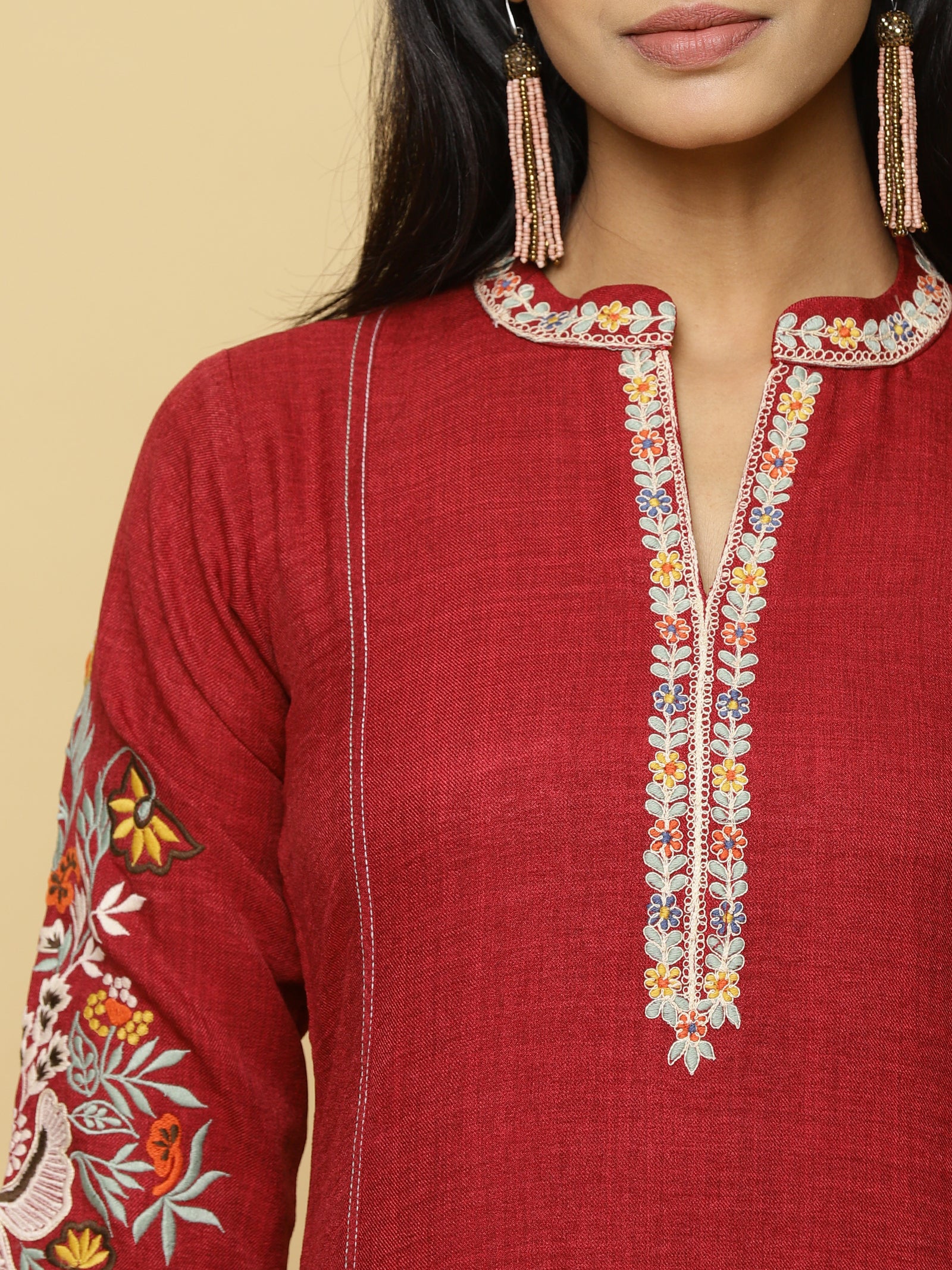 Red Embroidered Tunic Co-ord Set