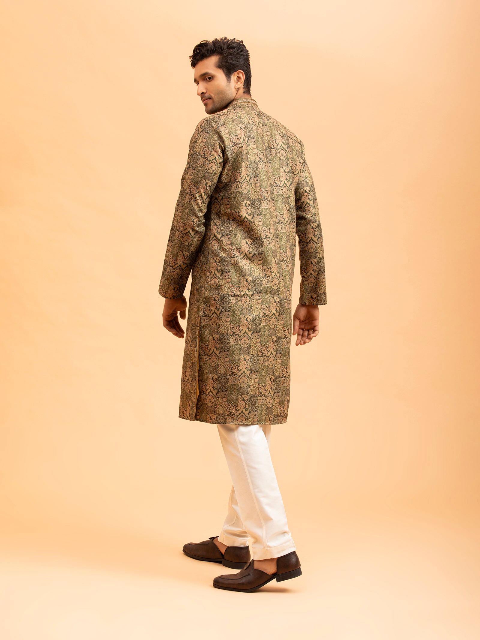 Earth-Toned Paisley Jacquard Kurta