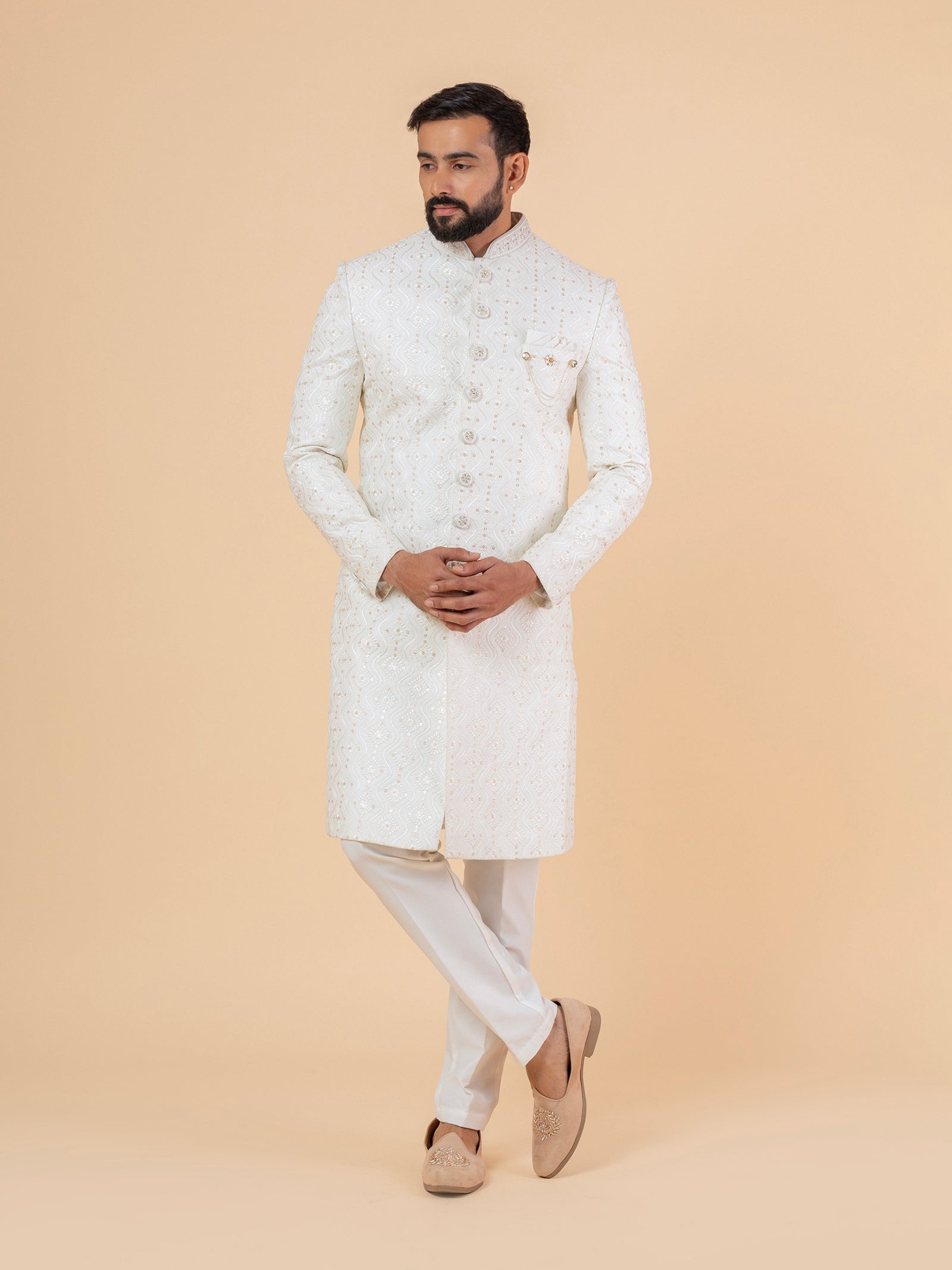 Ivory Arabesque Heavy-Embroidered Sherwani