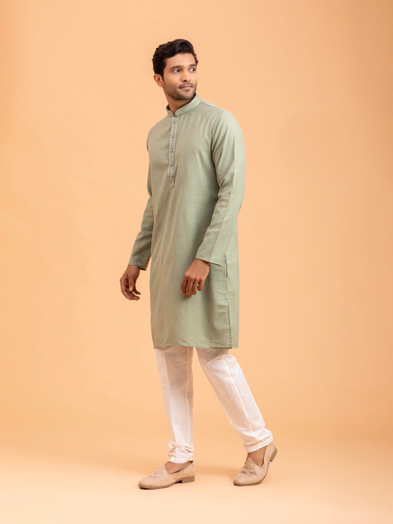 Sage Green Embroidered Placket Kurta Set
