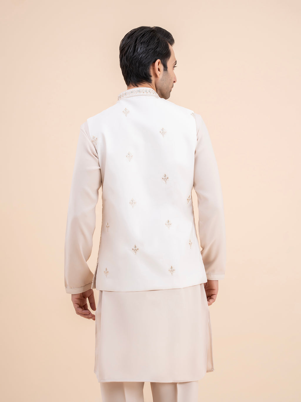 Cream Heavy Embroidered Nehru Jacket