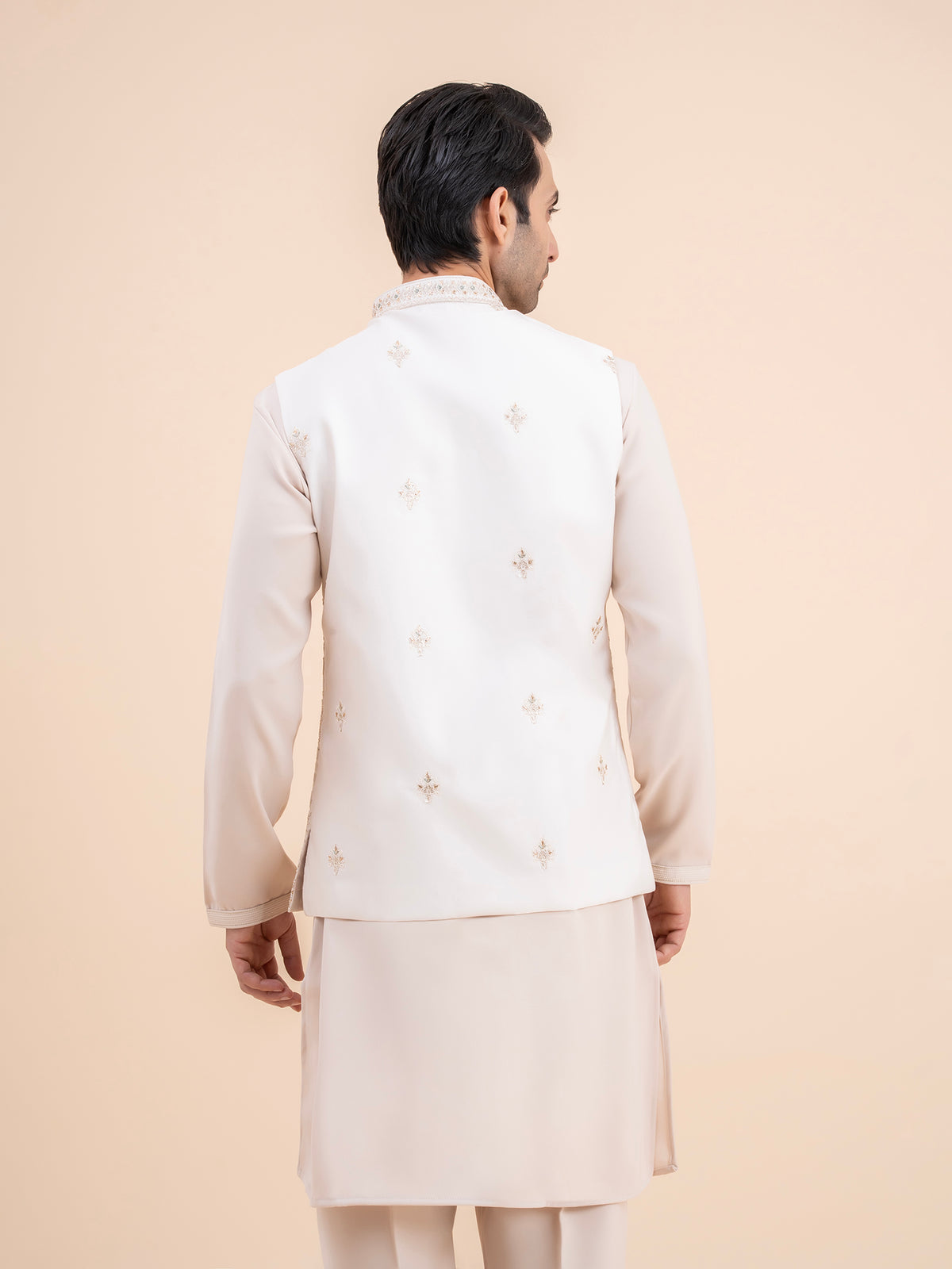 Cream Heavy Embroidered Nehru Jacket
