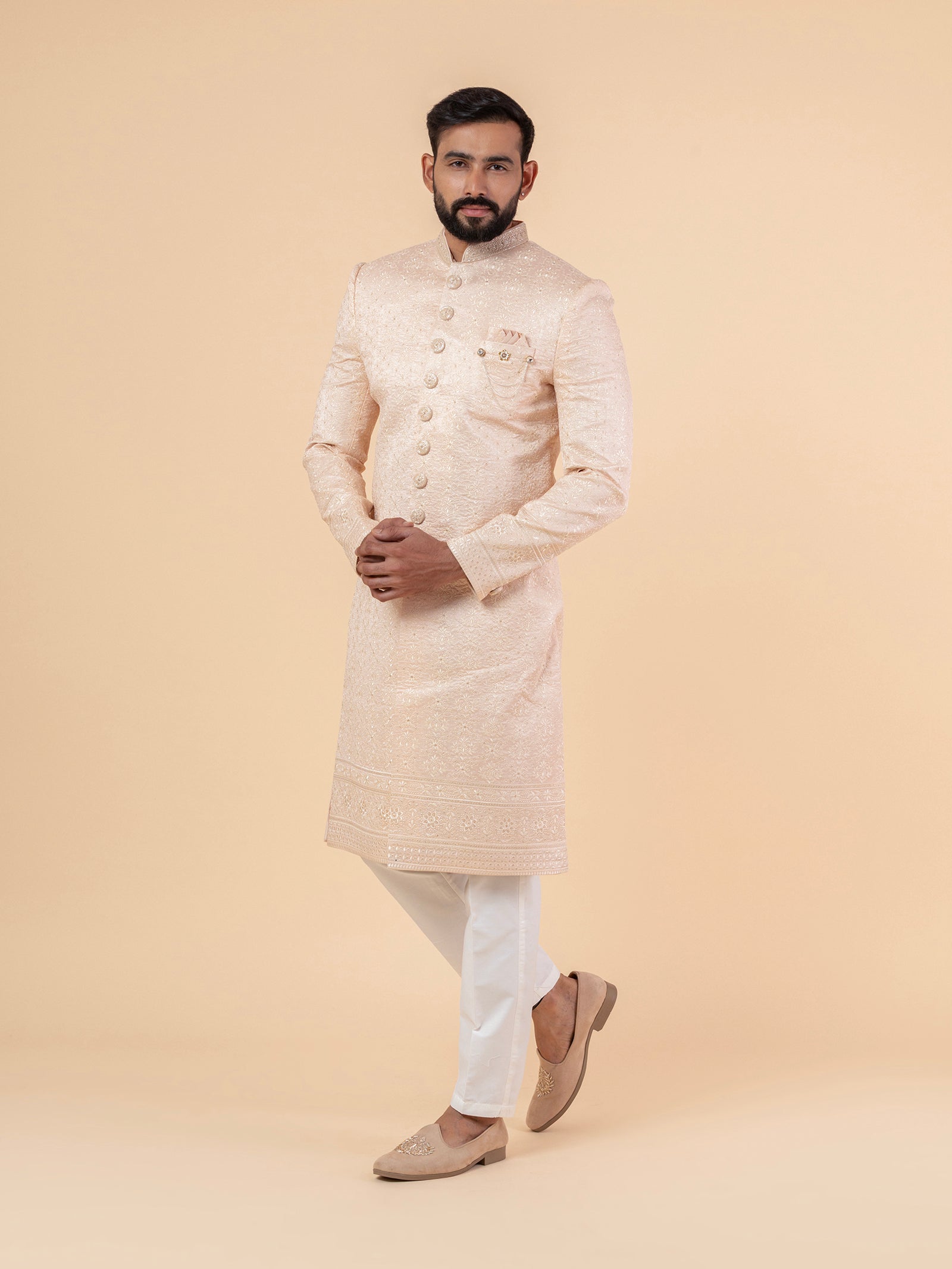 Alabaster Blush Heavy-Embroidered Sherwani