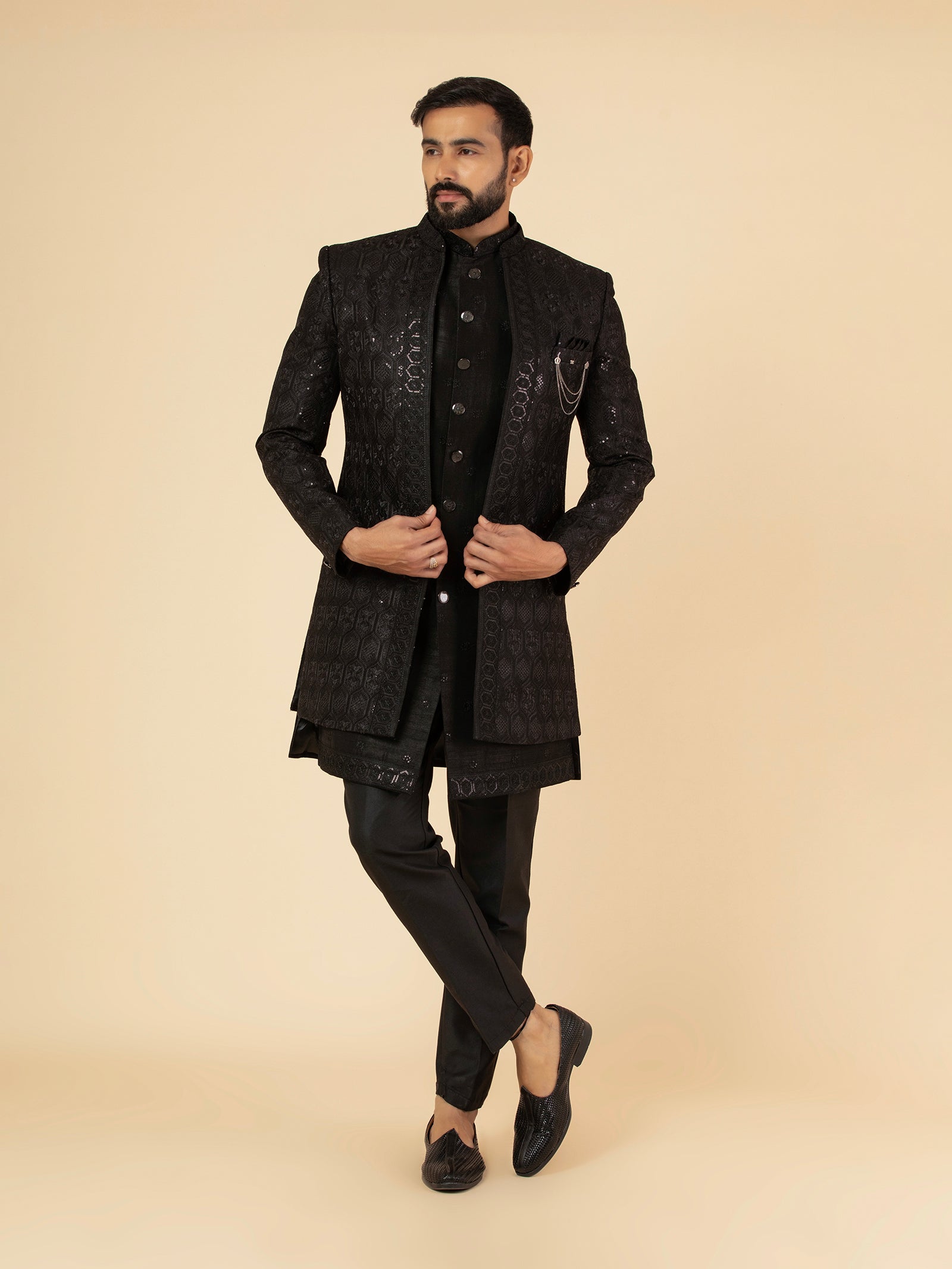 Obsidian Black Sequin Indowestern Set