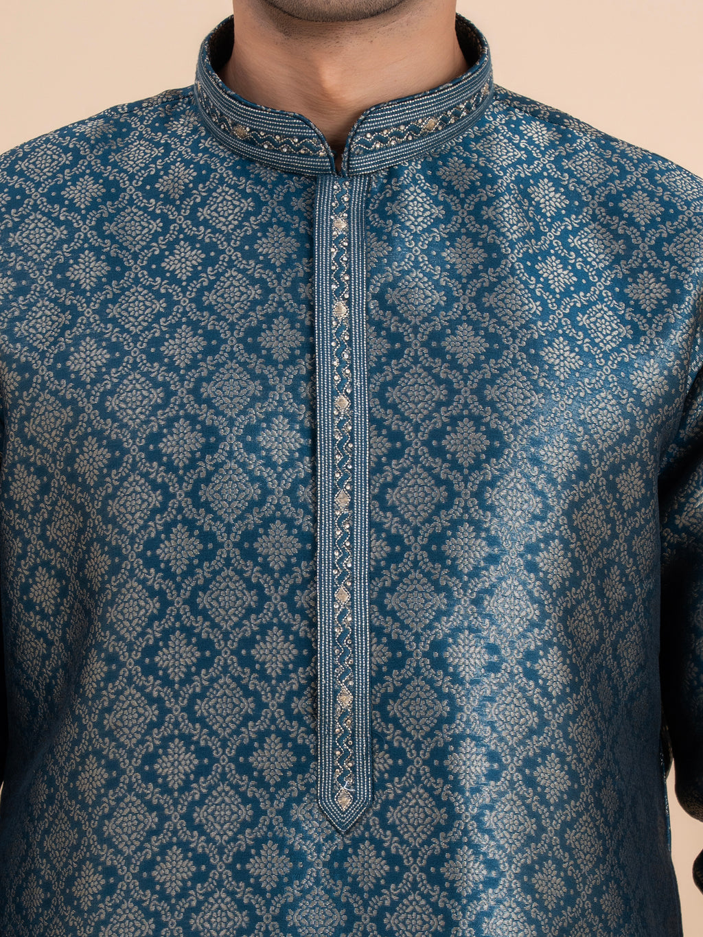 Navy Brocade Kurta Set