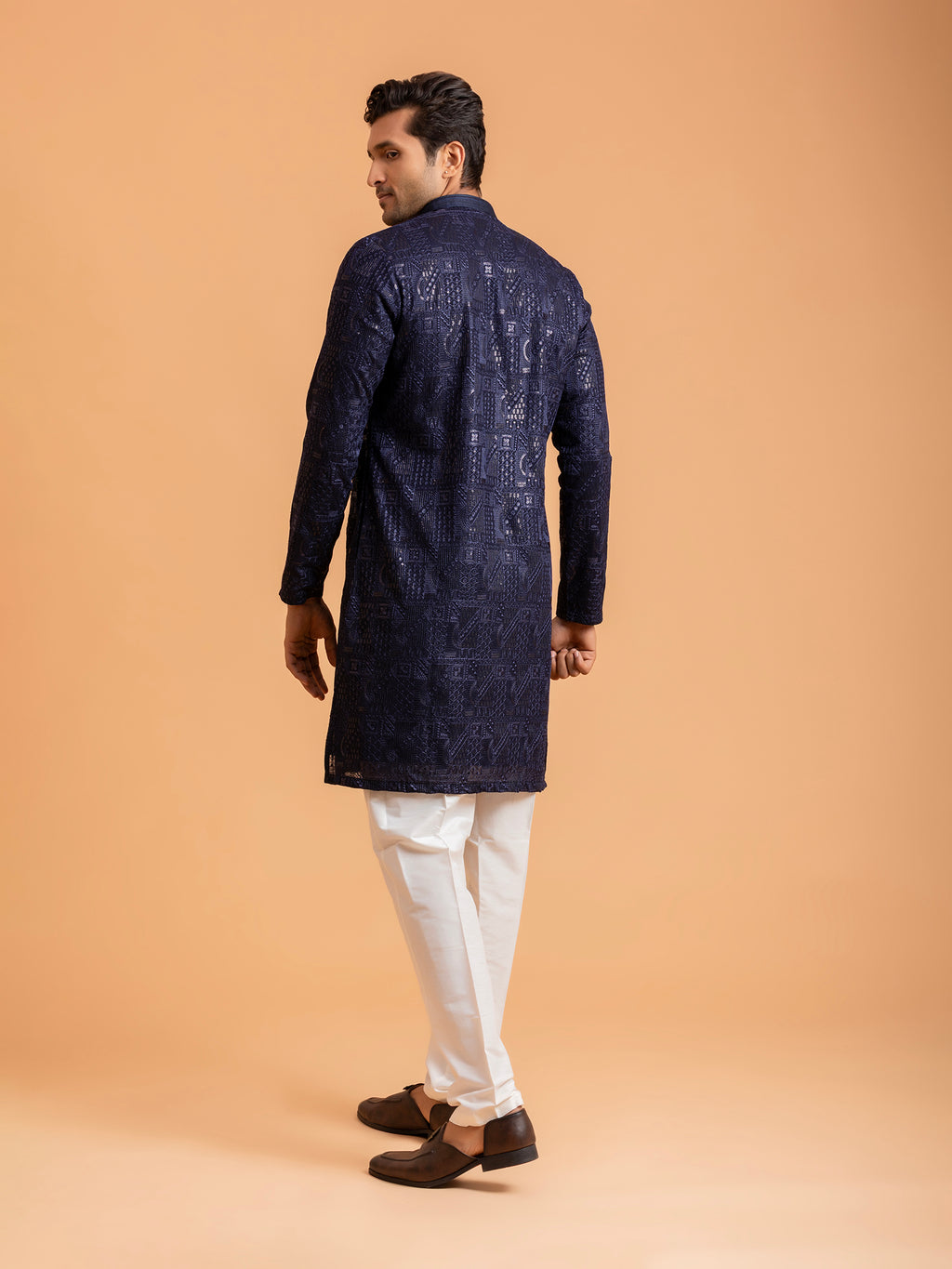 Midnight Blue Geometric Embroidered Kurta Set