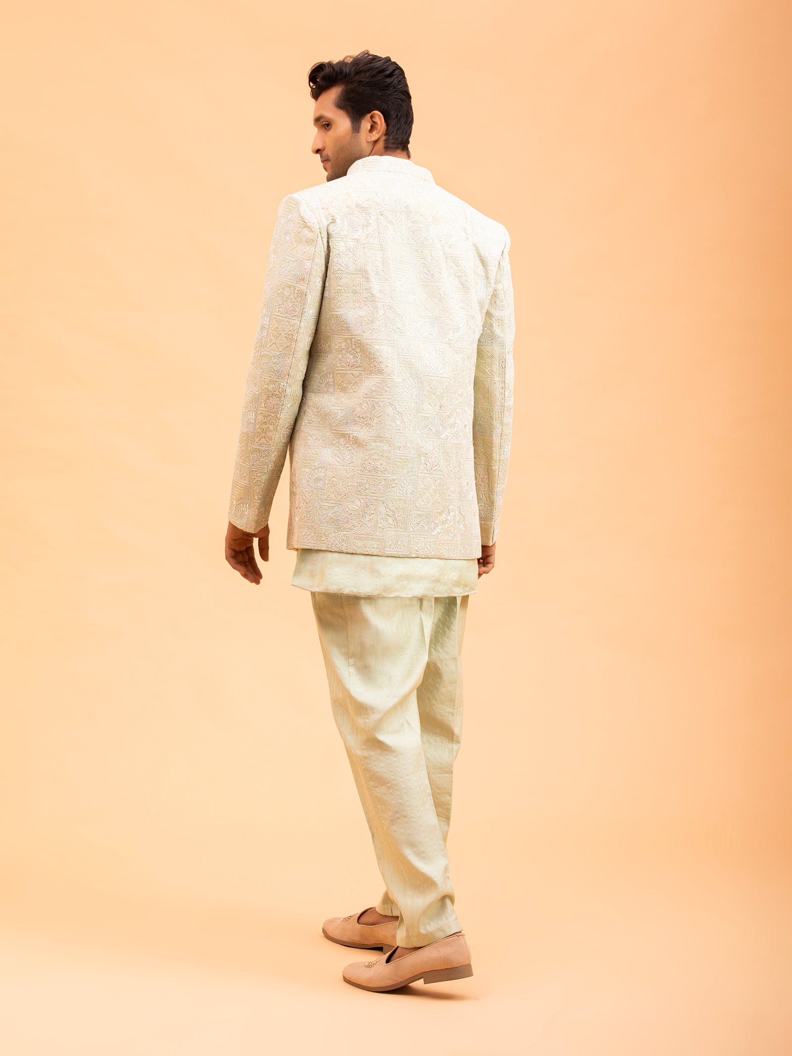 Sage Verdant Geometric Indo-Western Set