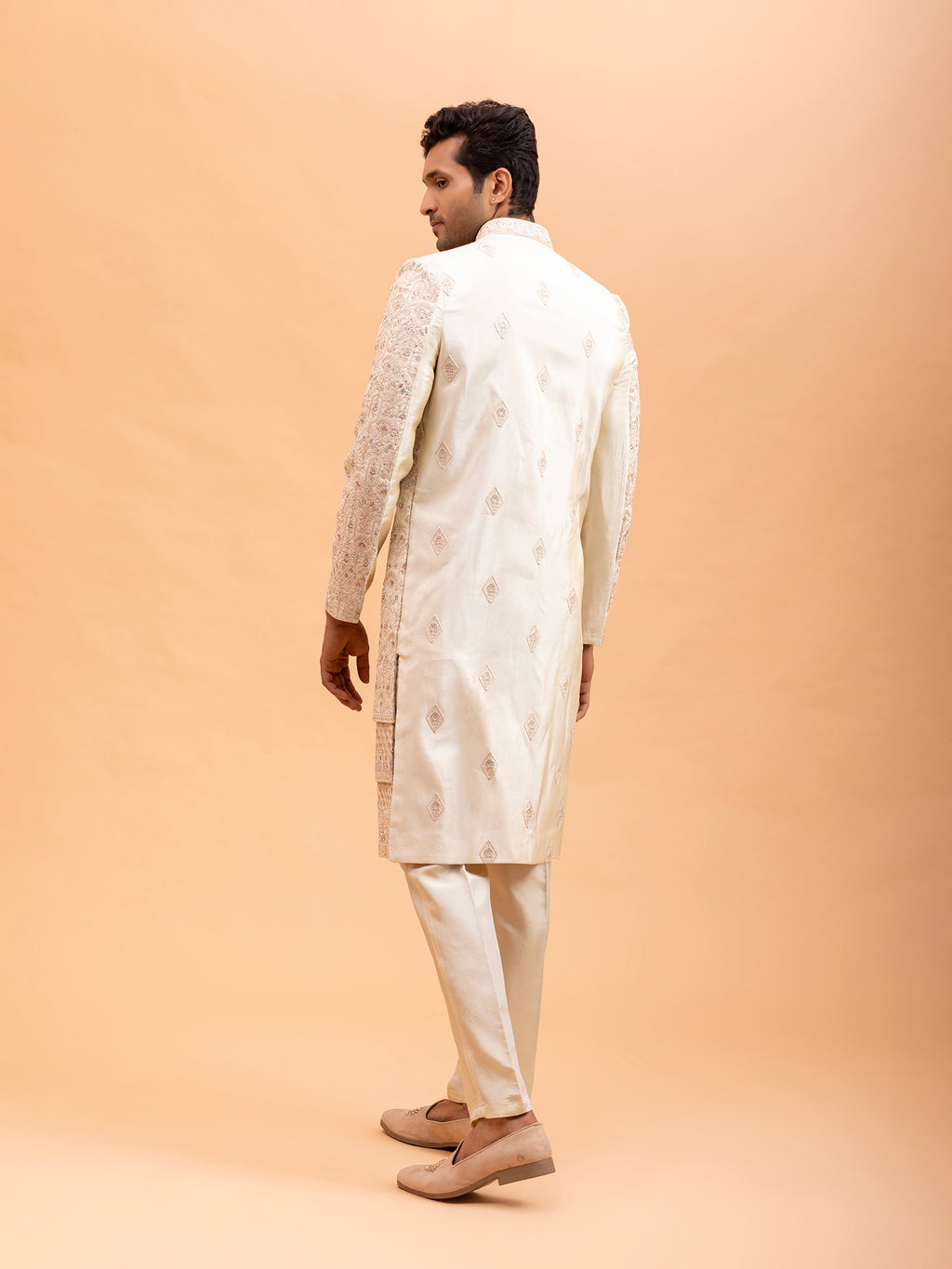Golden Floral Embroidered Sherwani Set