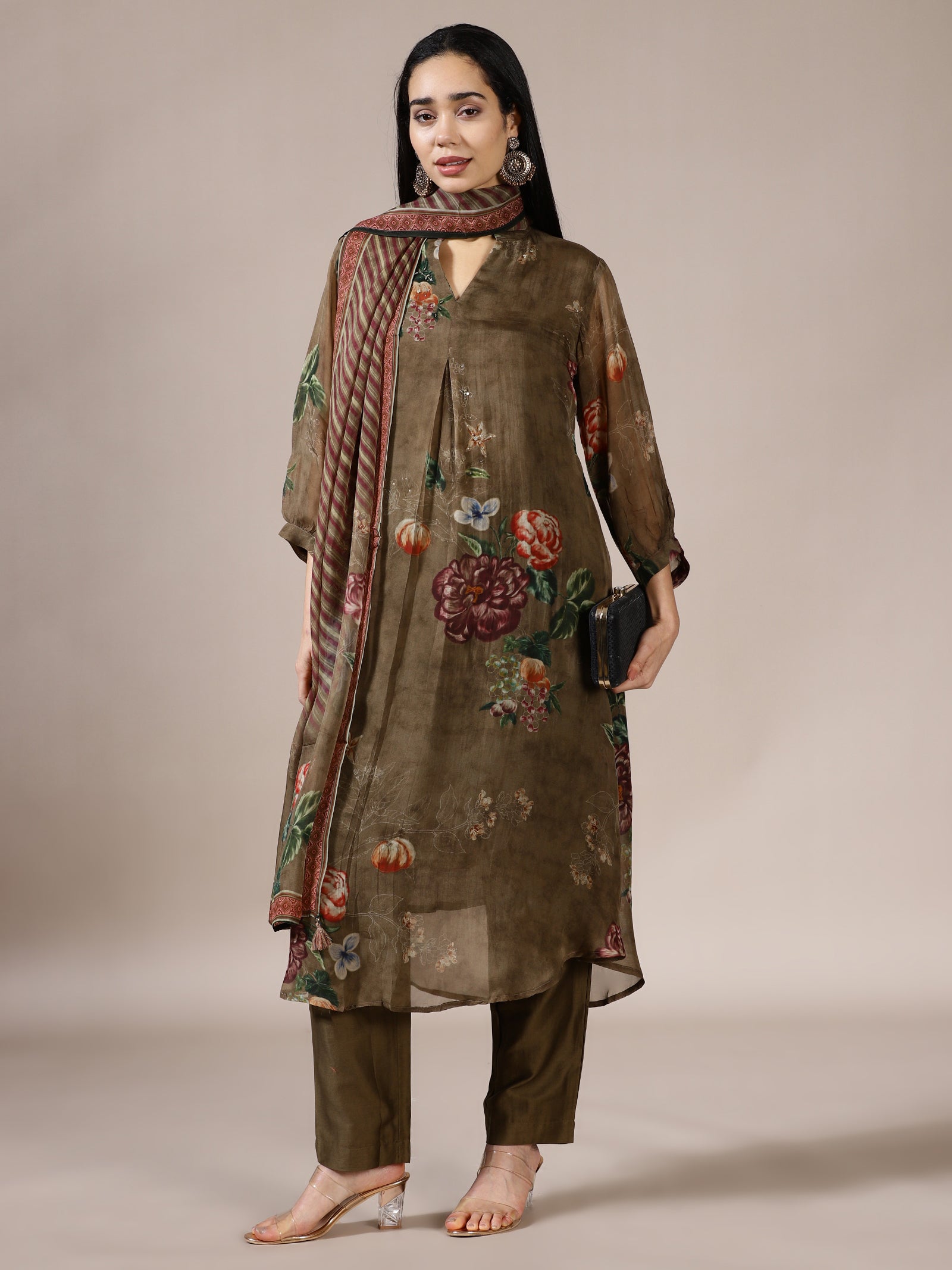 Taupe Multi-Floral Suit Set