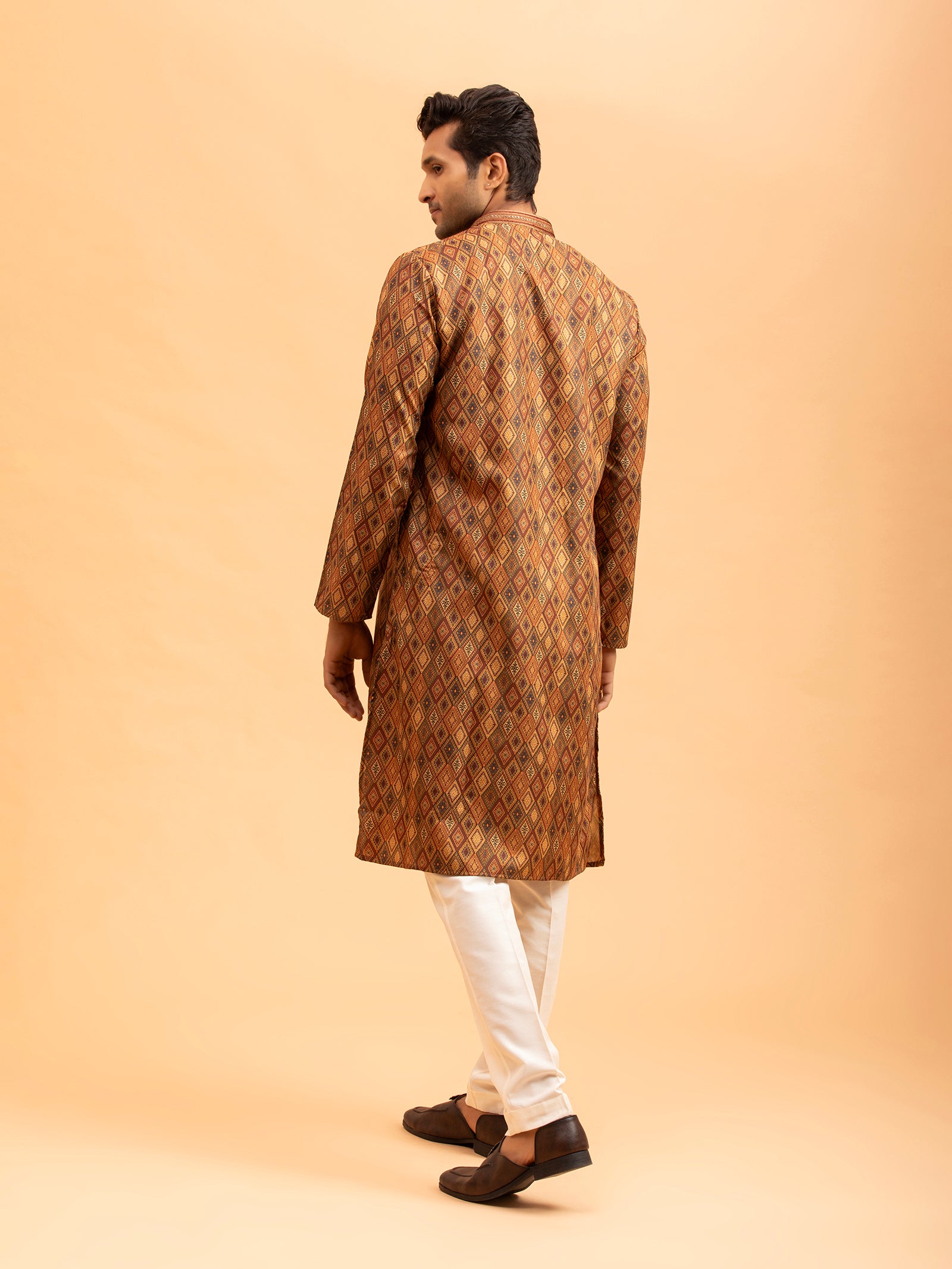 Geometric Patterned Copper Kurta