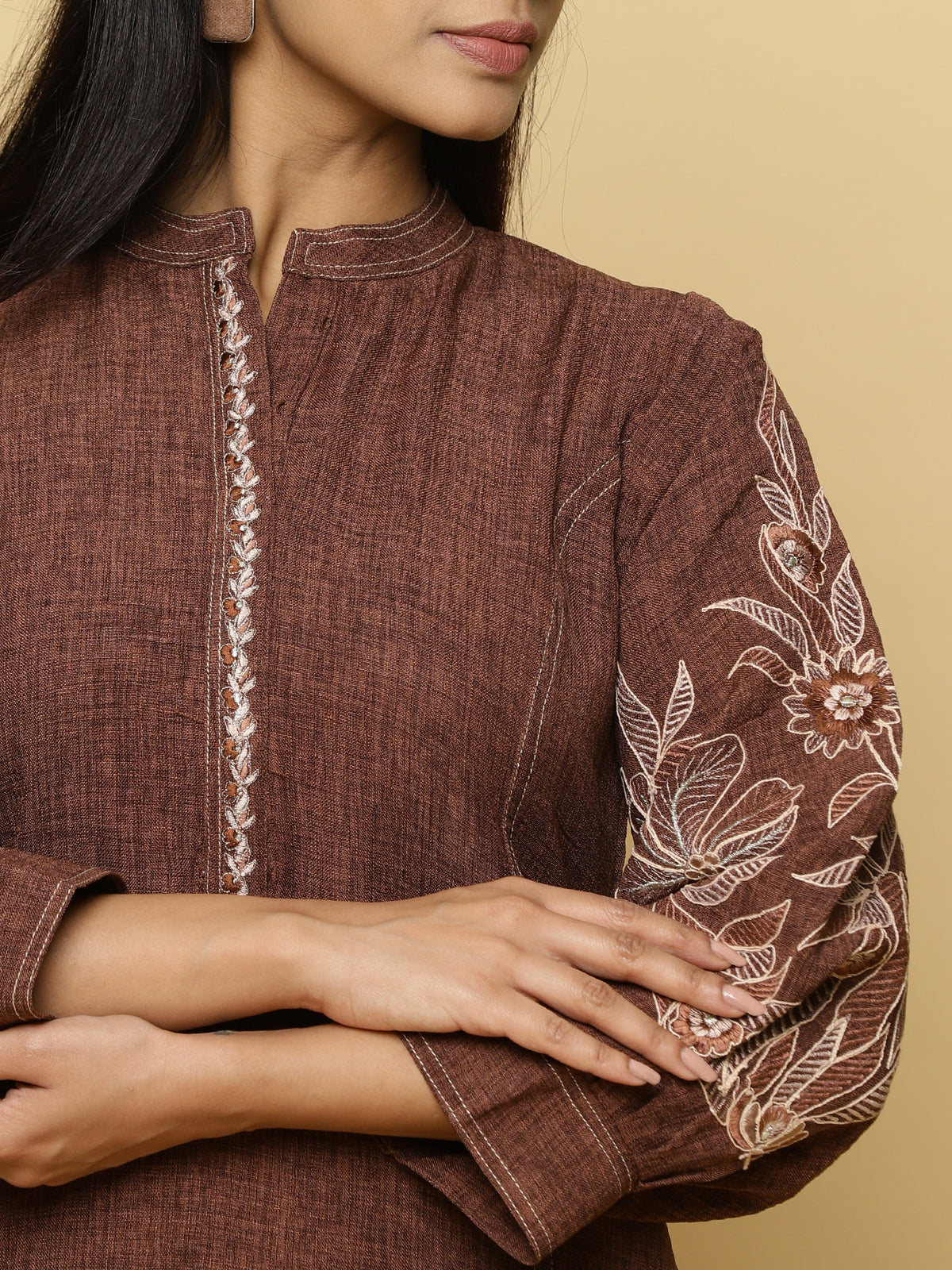 Brown Embroidered Co-ord Set