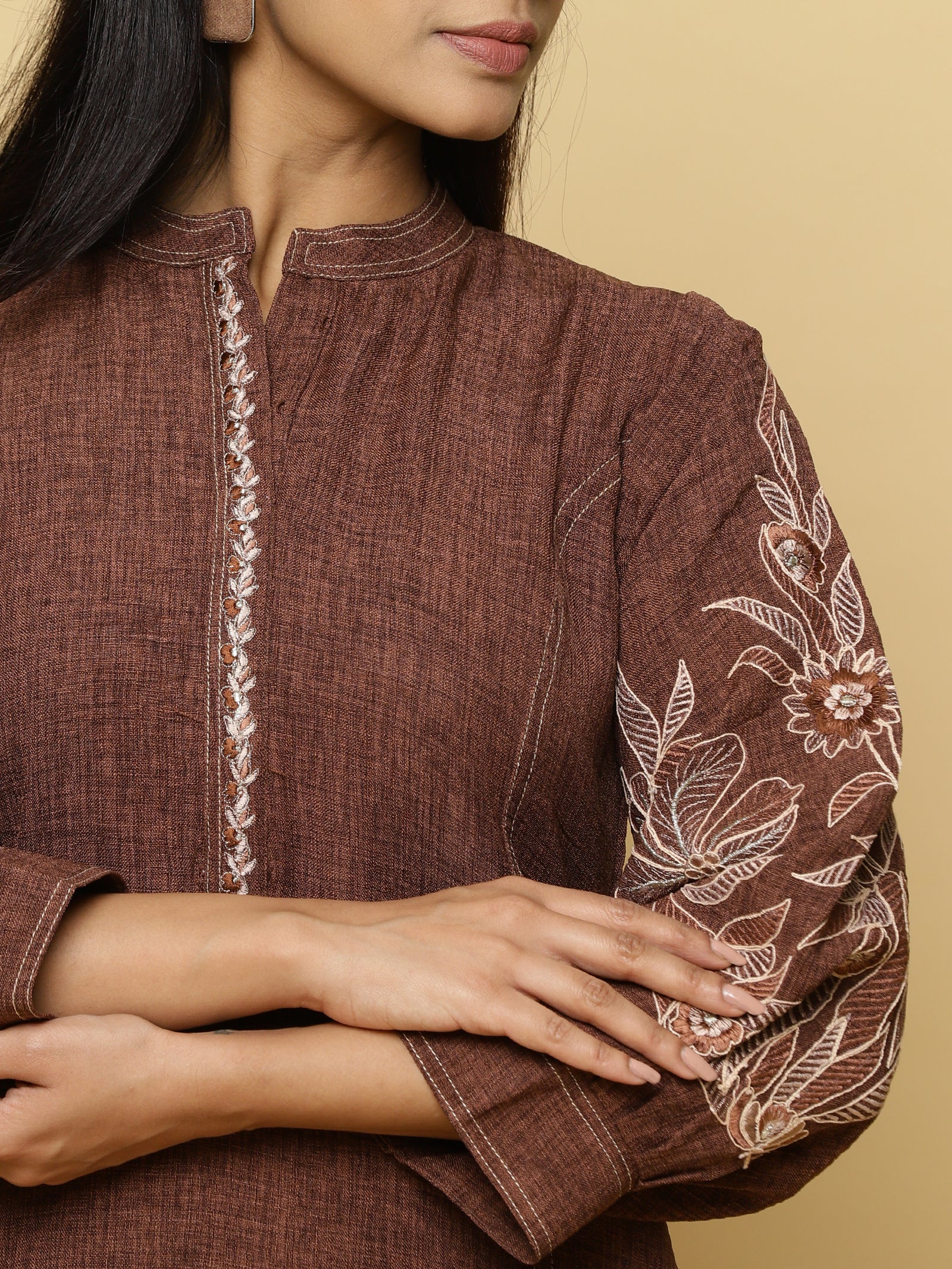 Brown Embroidered Co-ord Set