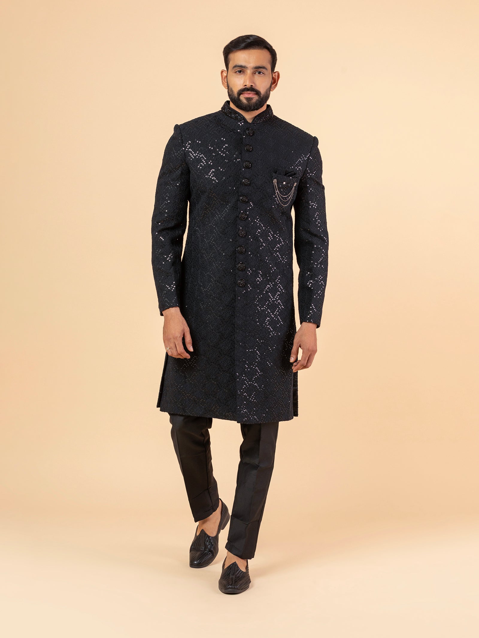 Dark Onyx Allover-Sequined Sherwani