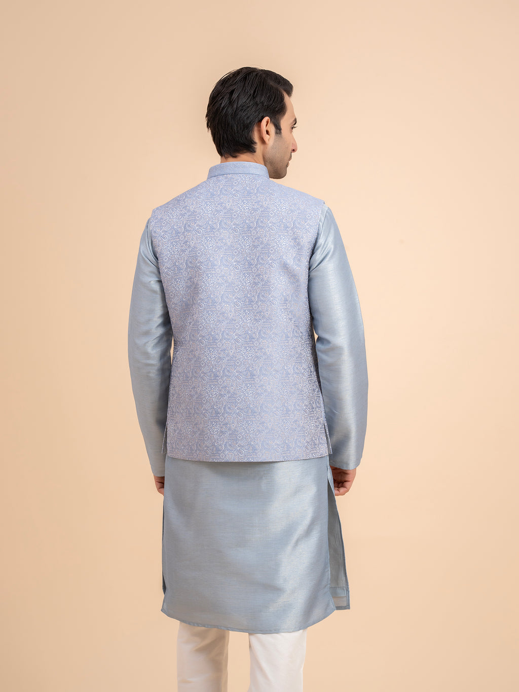 Dusty Blue Embroidered Nehru Jacket