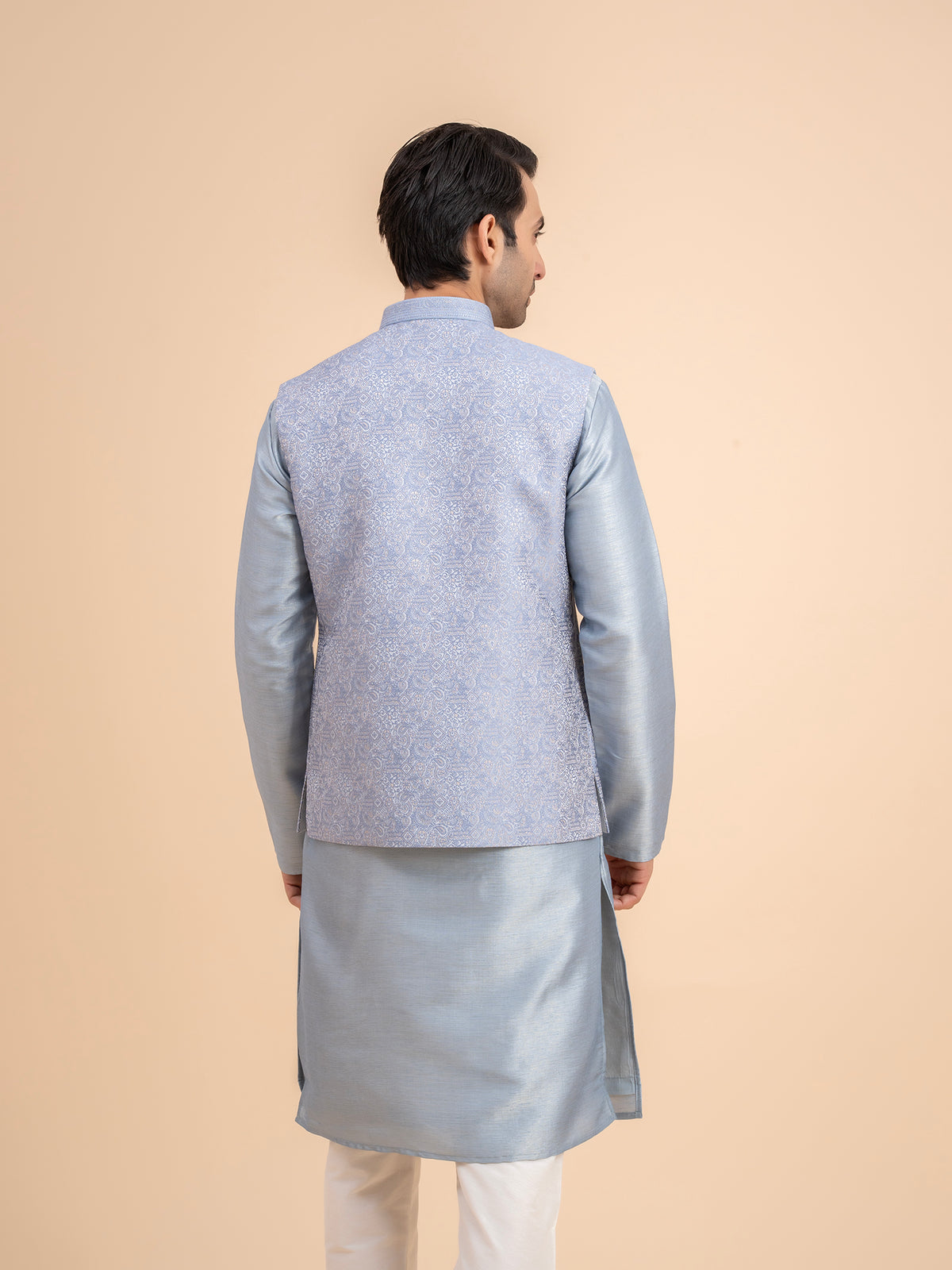 Dusty Blue Embroidered Nehru Jacket