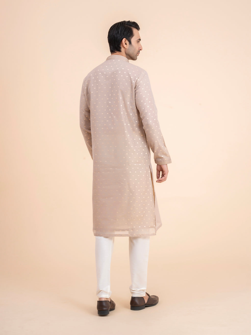 Beige Woven Kurta Set