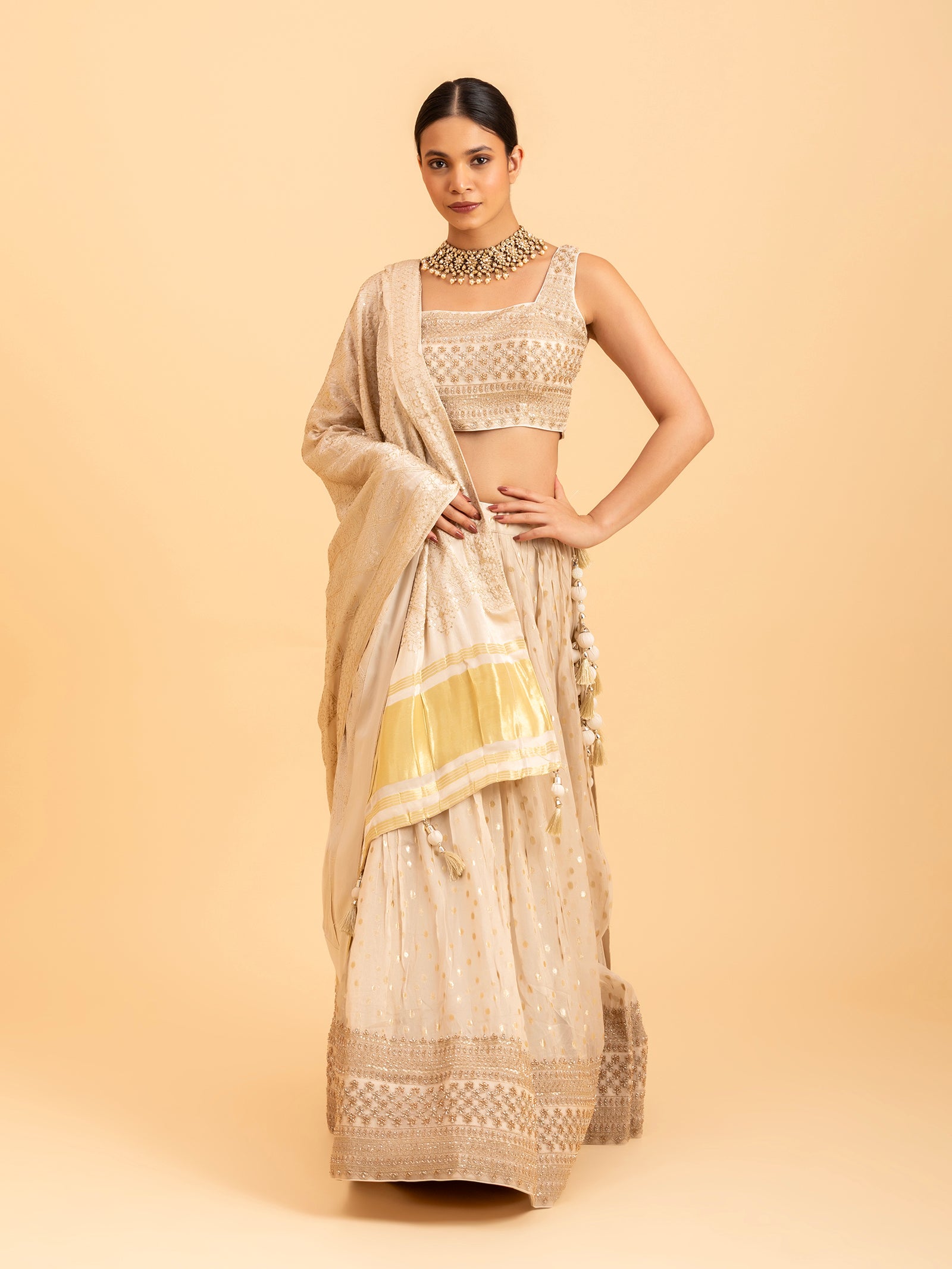Ivory Radiance Mukaish Lehenga
