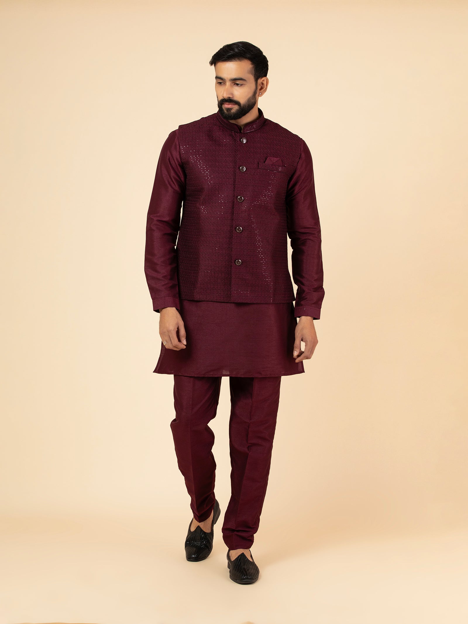 Royal Maroon Sequined Jacket Set