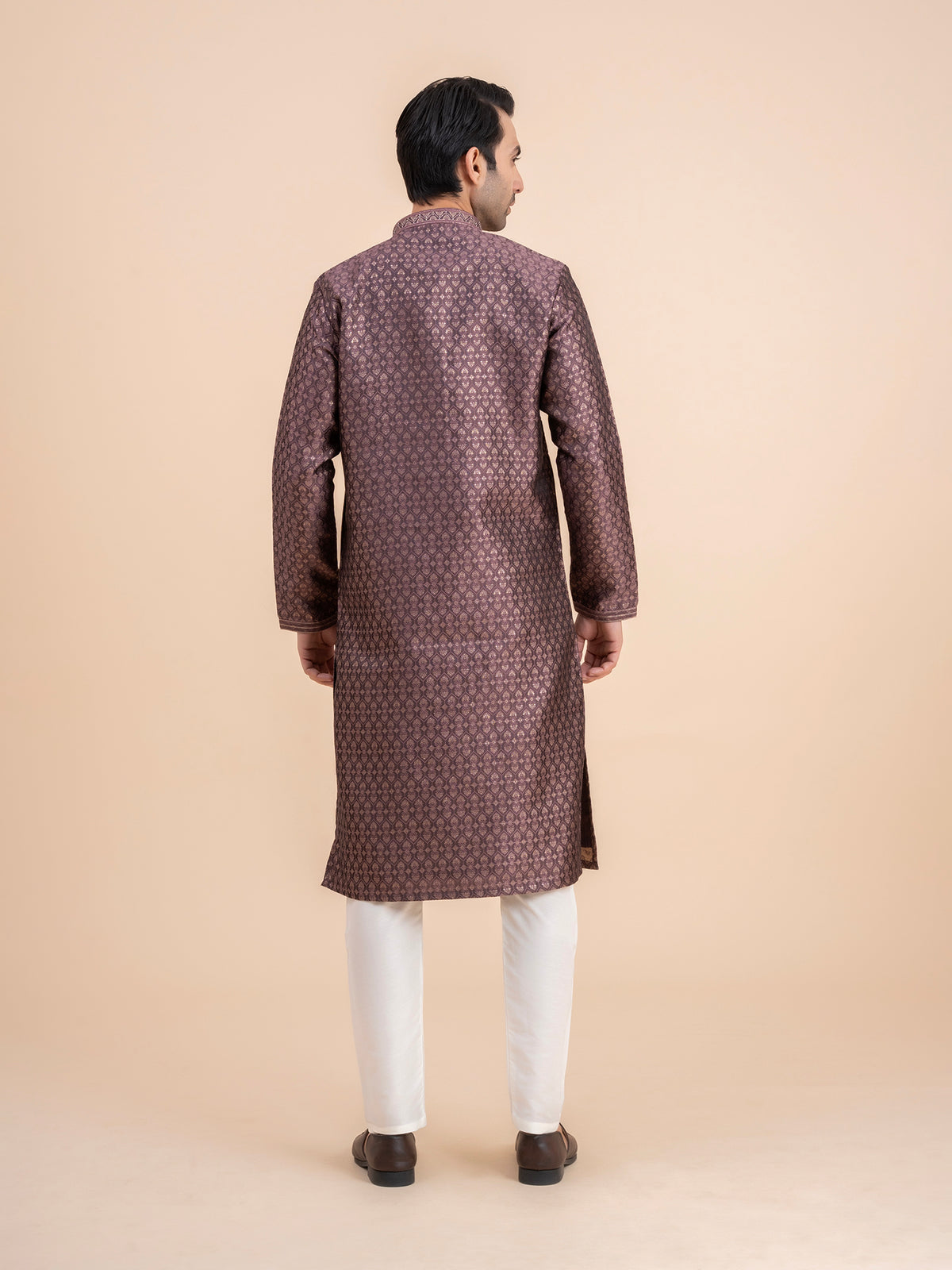 Dark Plum Brocade Kurta Set
