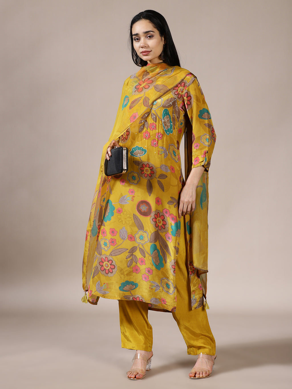 Mustard Floral Embroidered Set