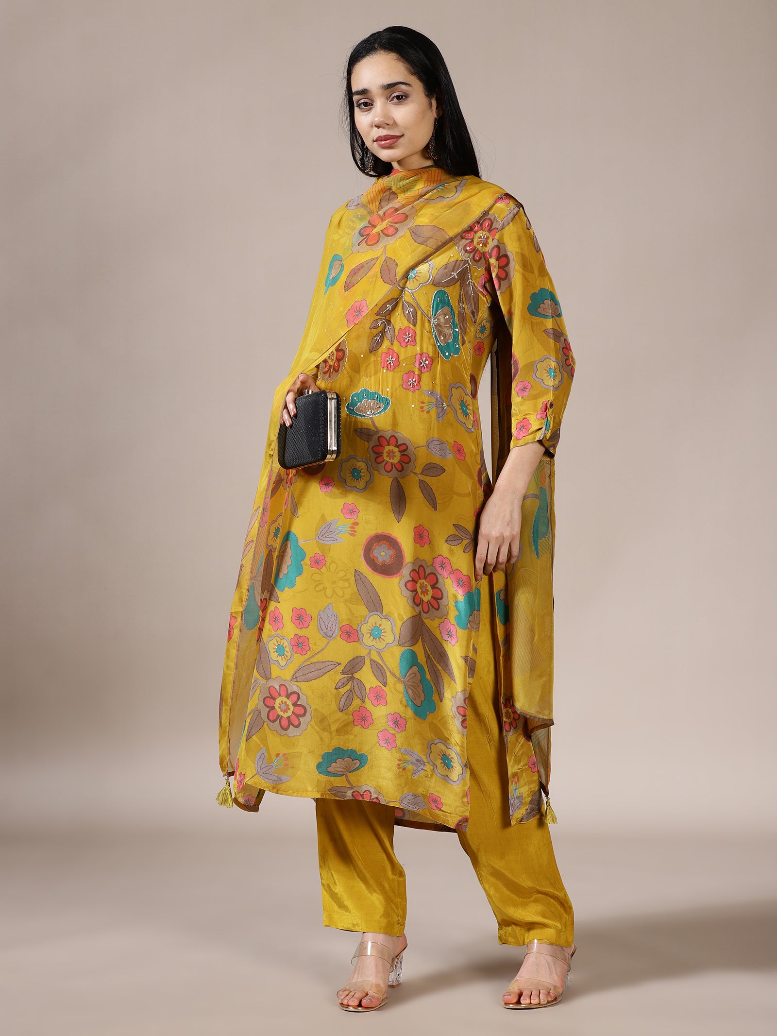 Mustard Floral Embroidered Set