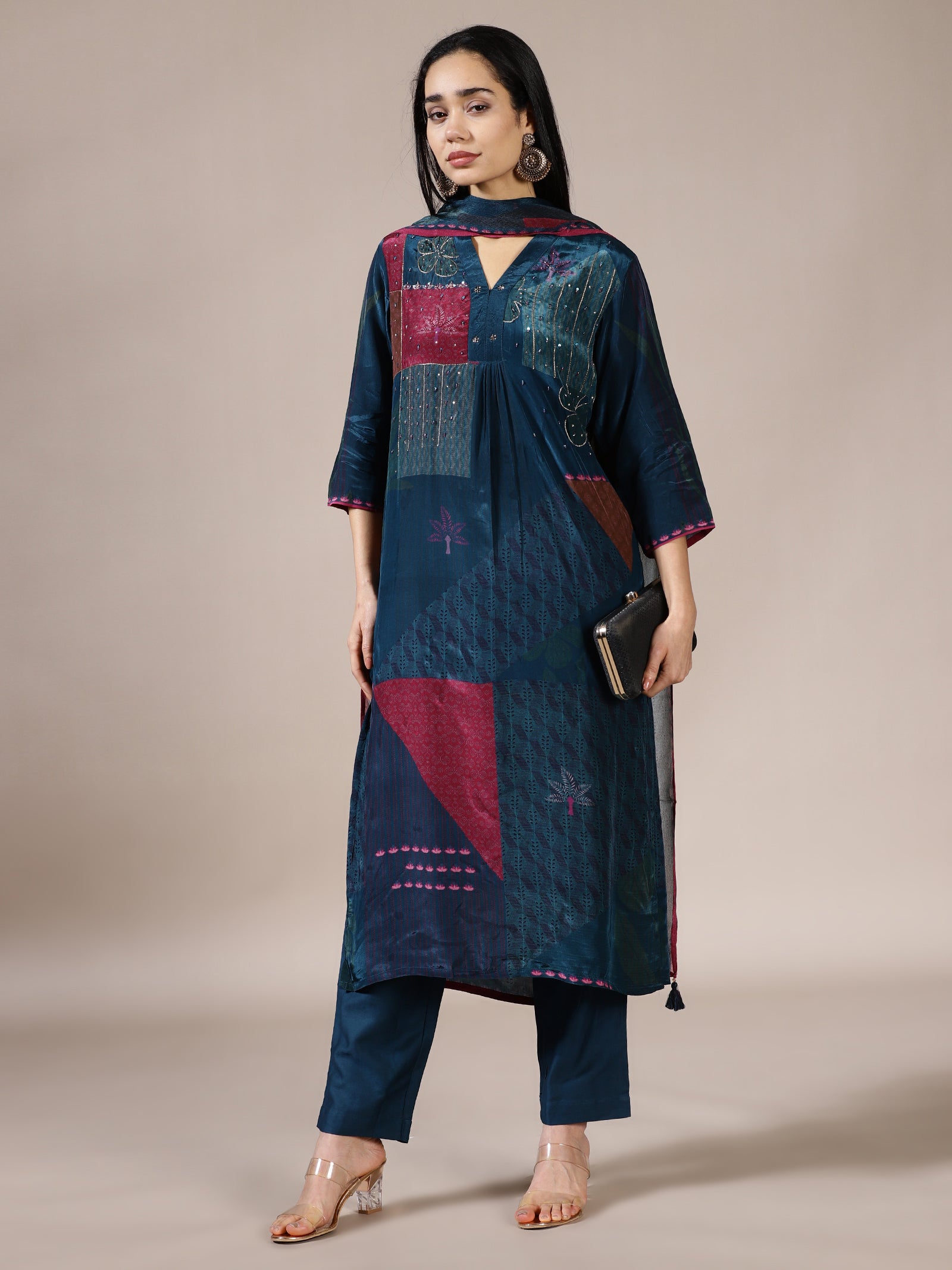 Cobalt Patchwork Chanderi Suit Set