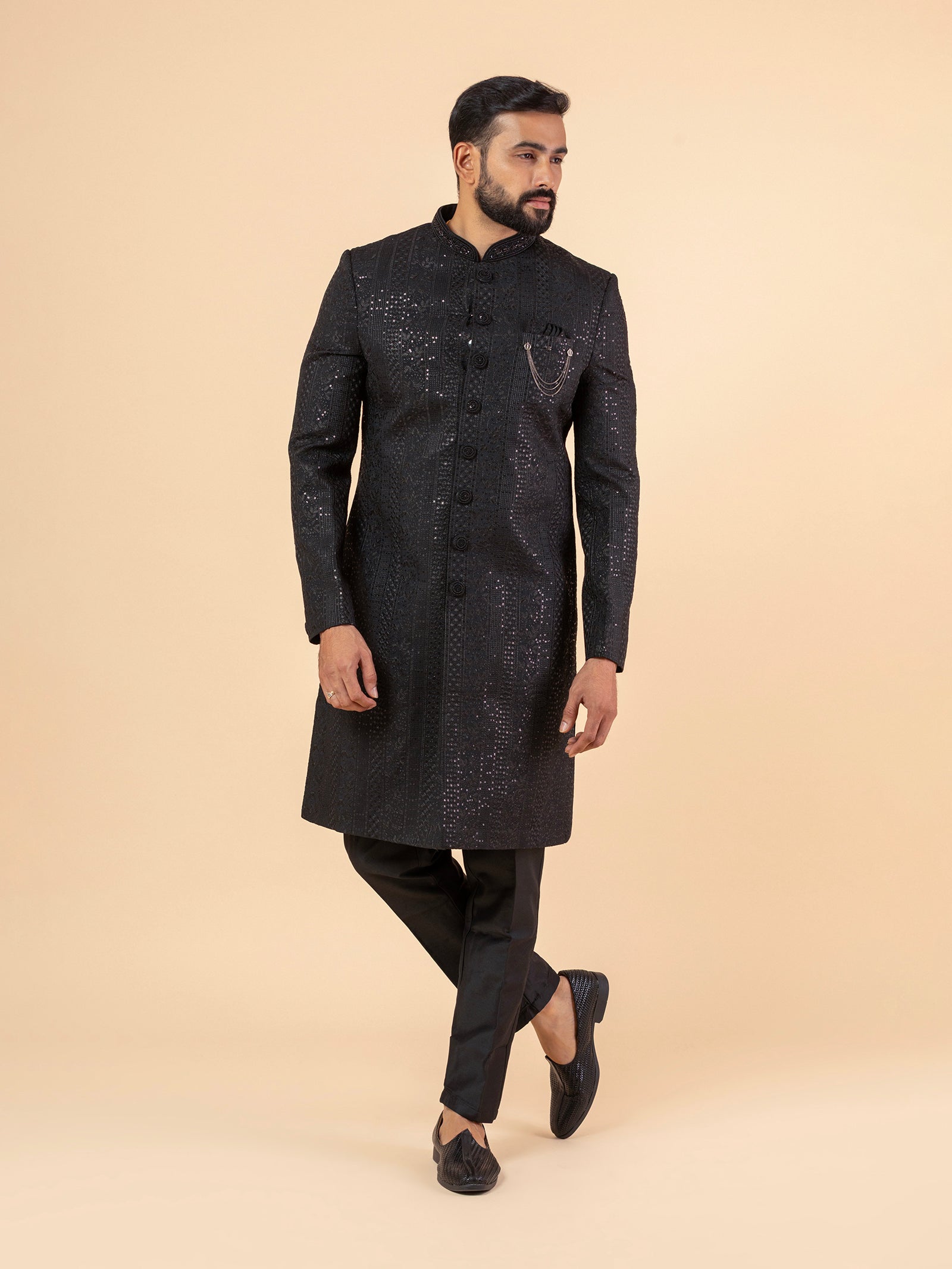 Obsidian Stellar Allover-Sequined Sherwani