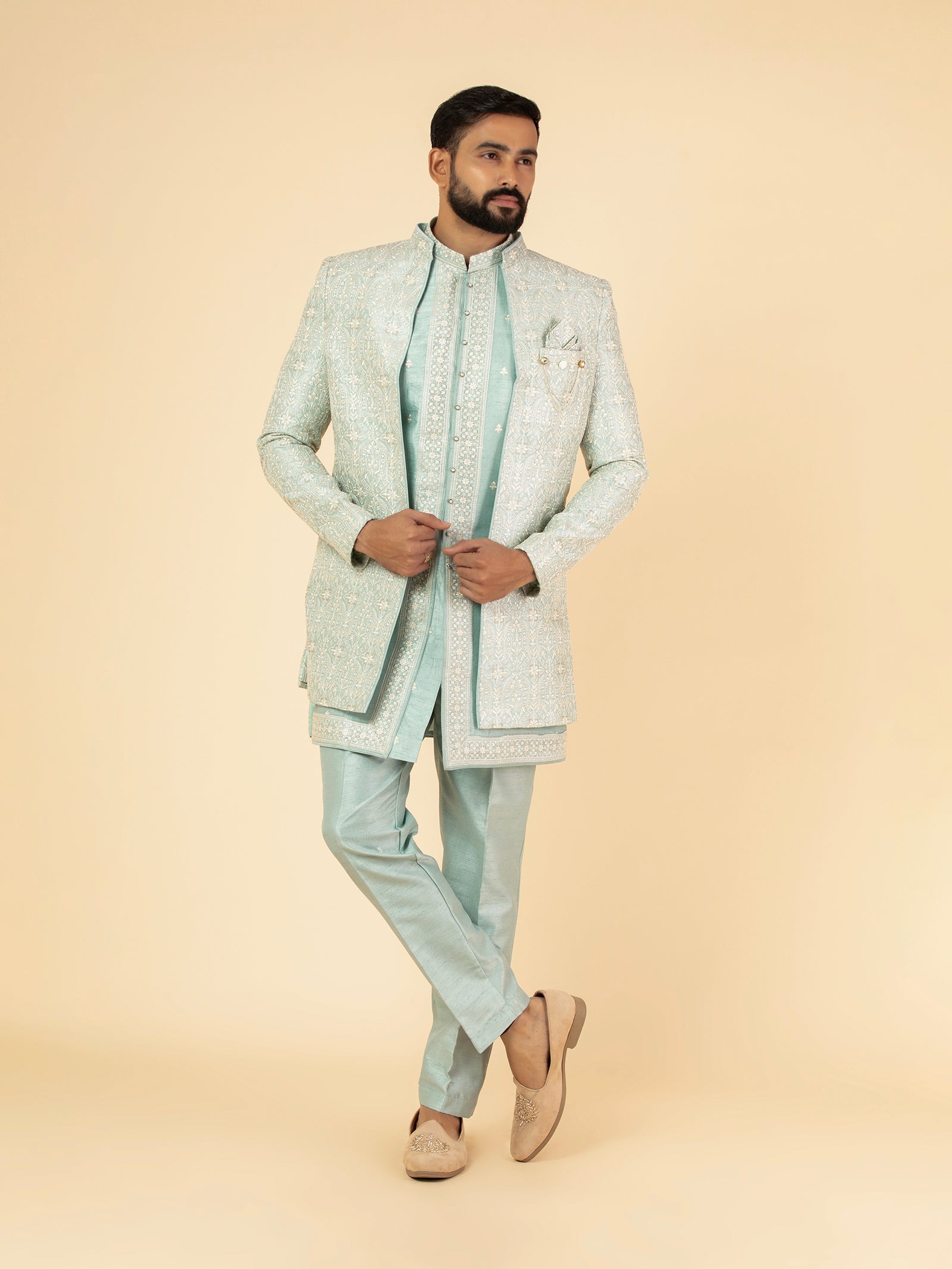 Seafoam Filigree Indowestern Set