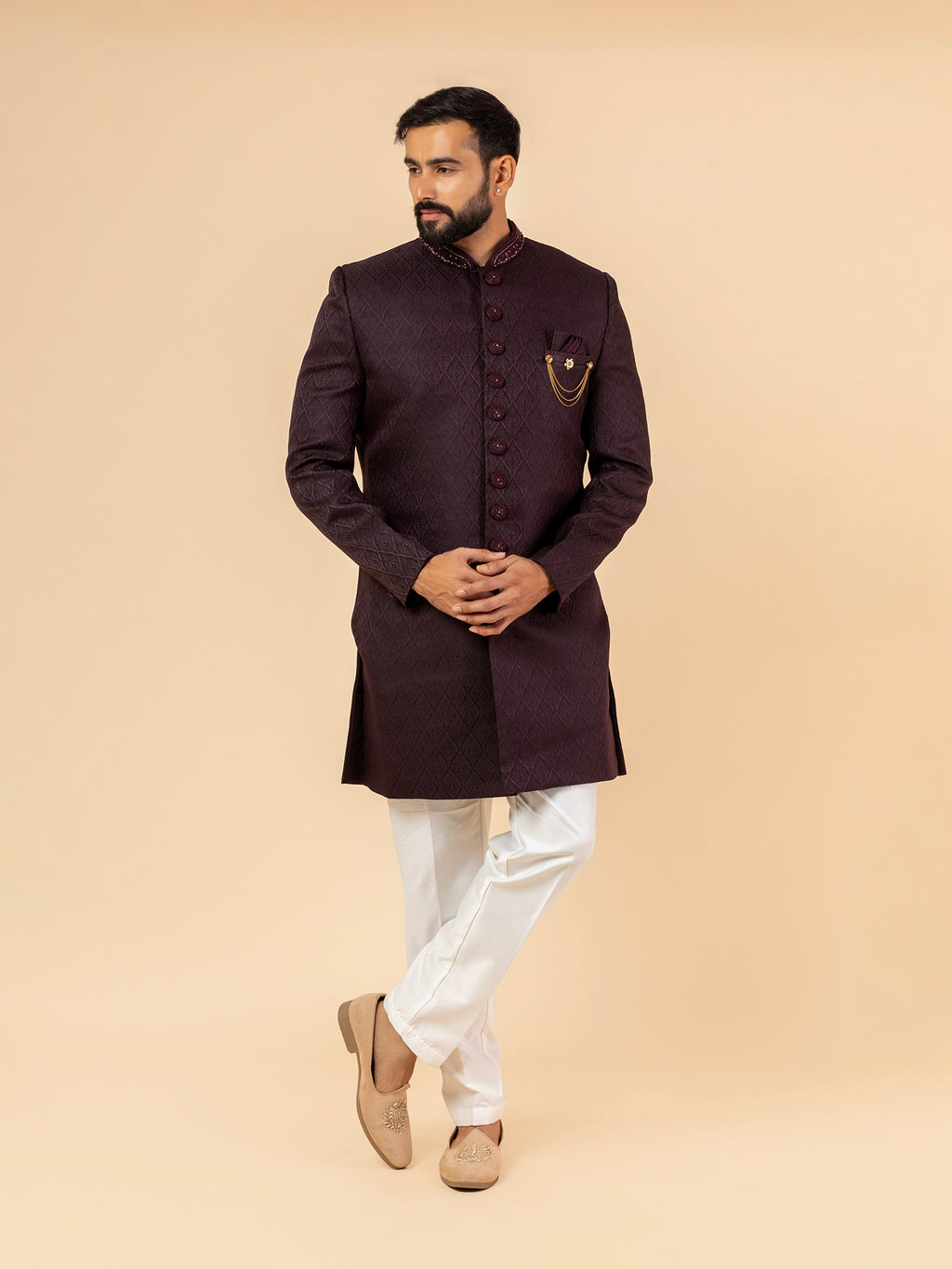 Mulberry Diamond Quilting Indowestern Set