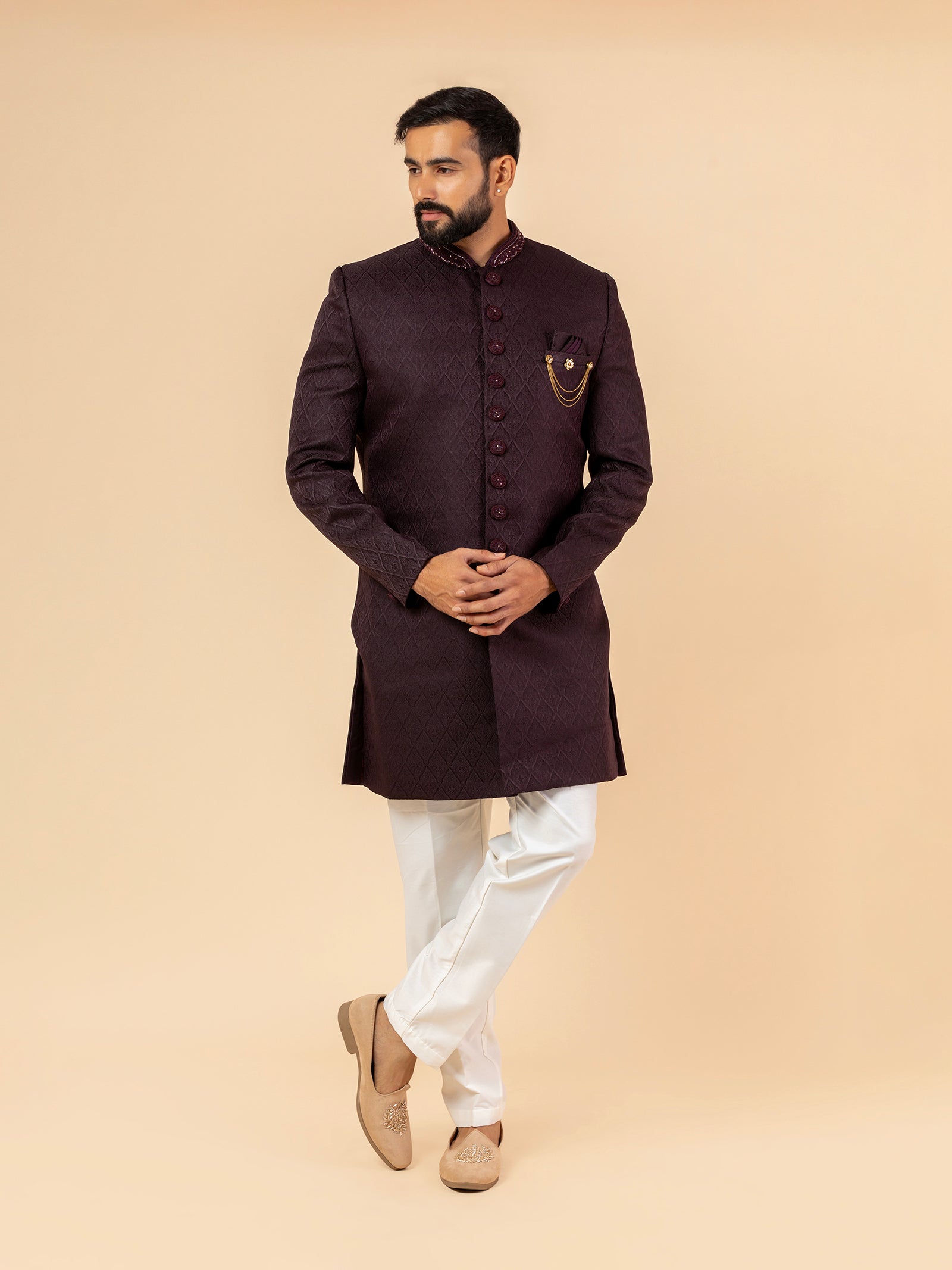 Mulberry Diamond Quilting Indowestern Set