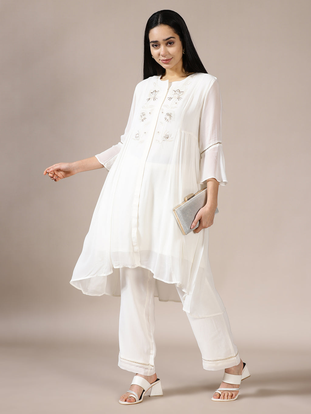 Pure White Embroidered Chiffon Set