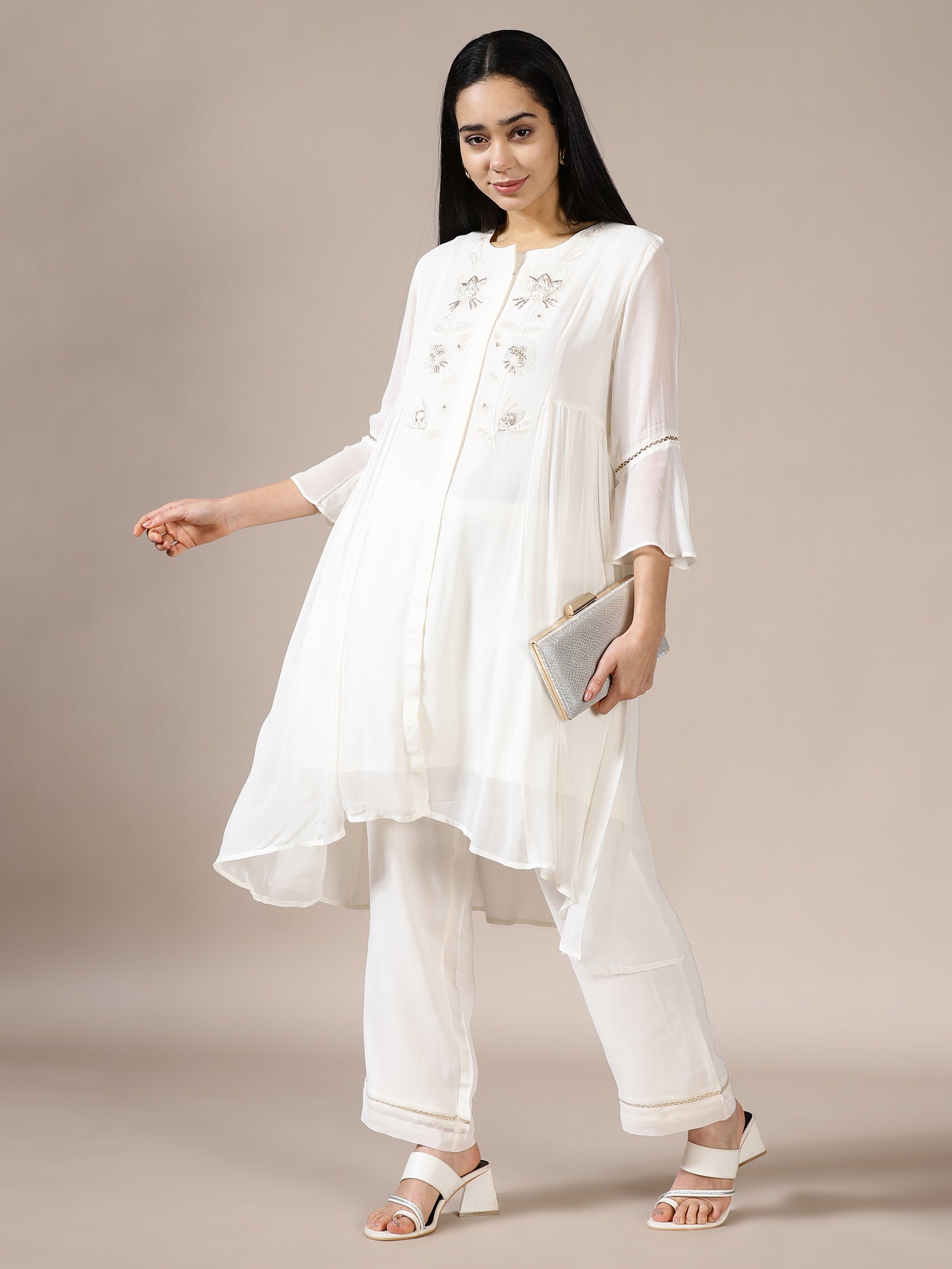 Pure White Embroidered Chiffon Set