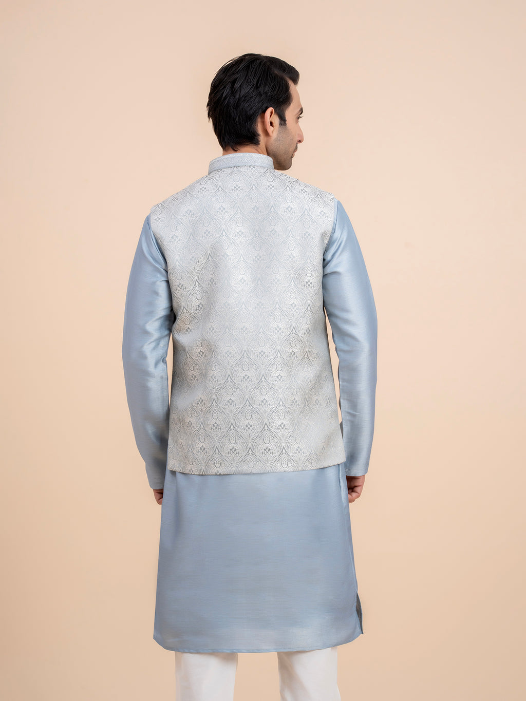 Silver Grey Embroidered Nehru Jacket