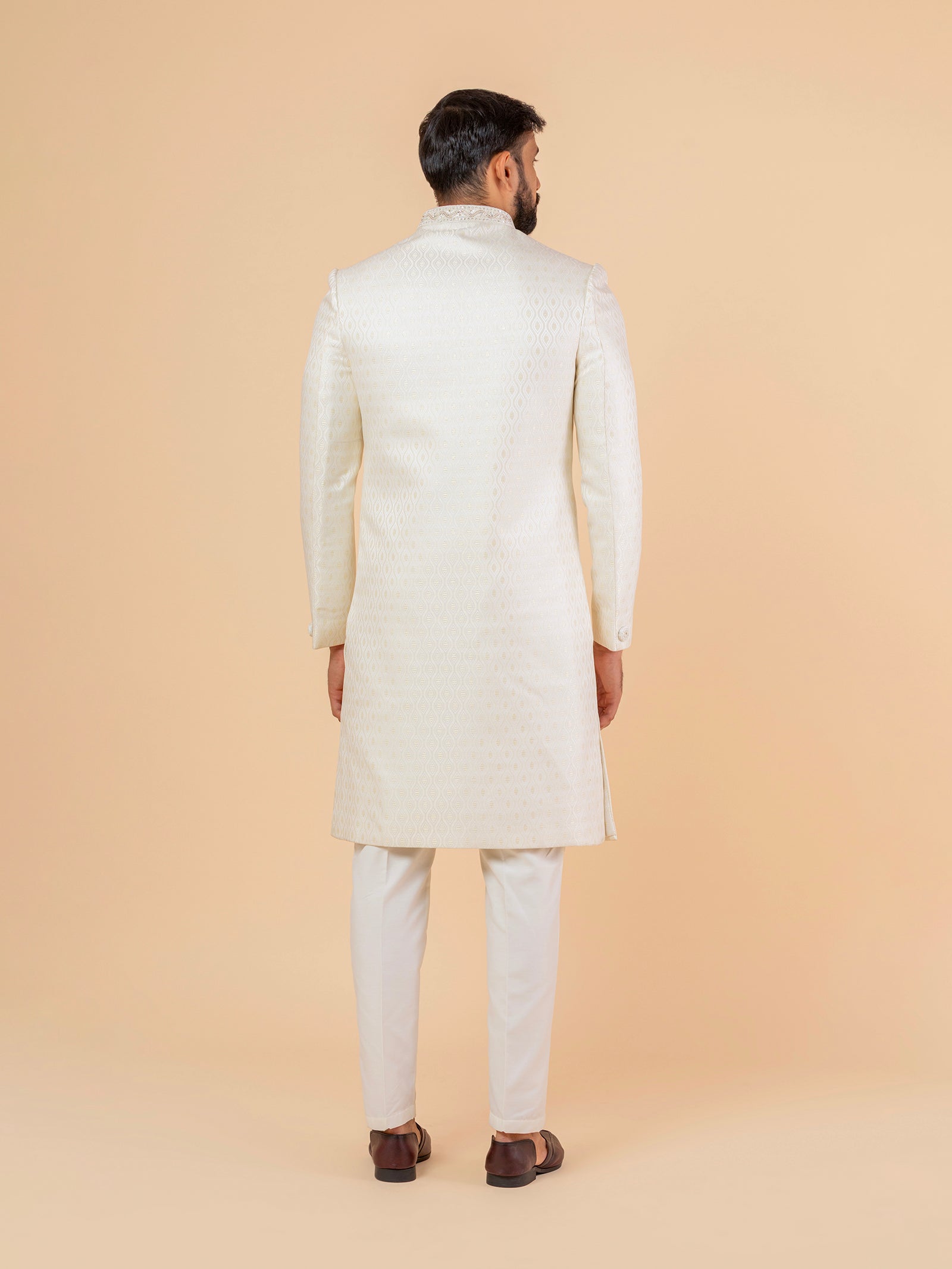 Ivory Damask Patterned Sherwani