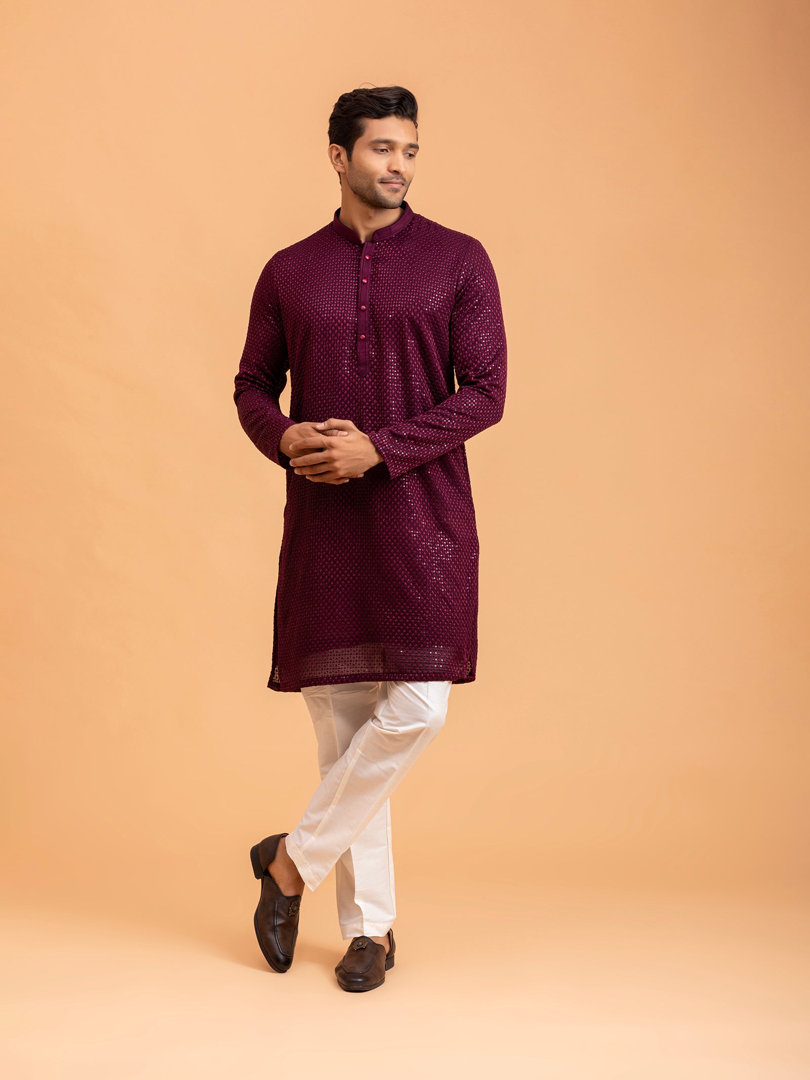 Deep Burgundy Sequin Embellished Kurta