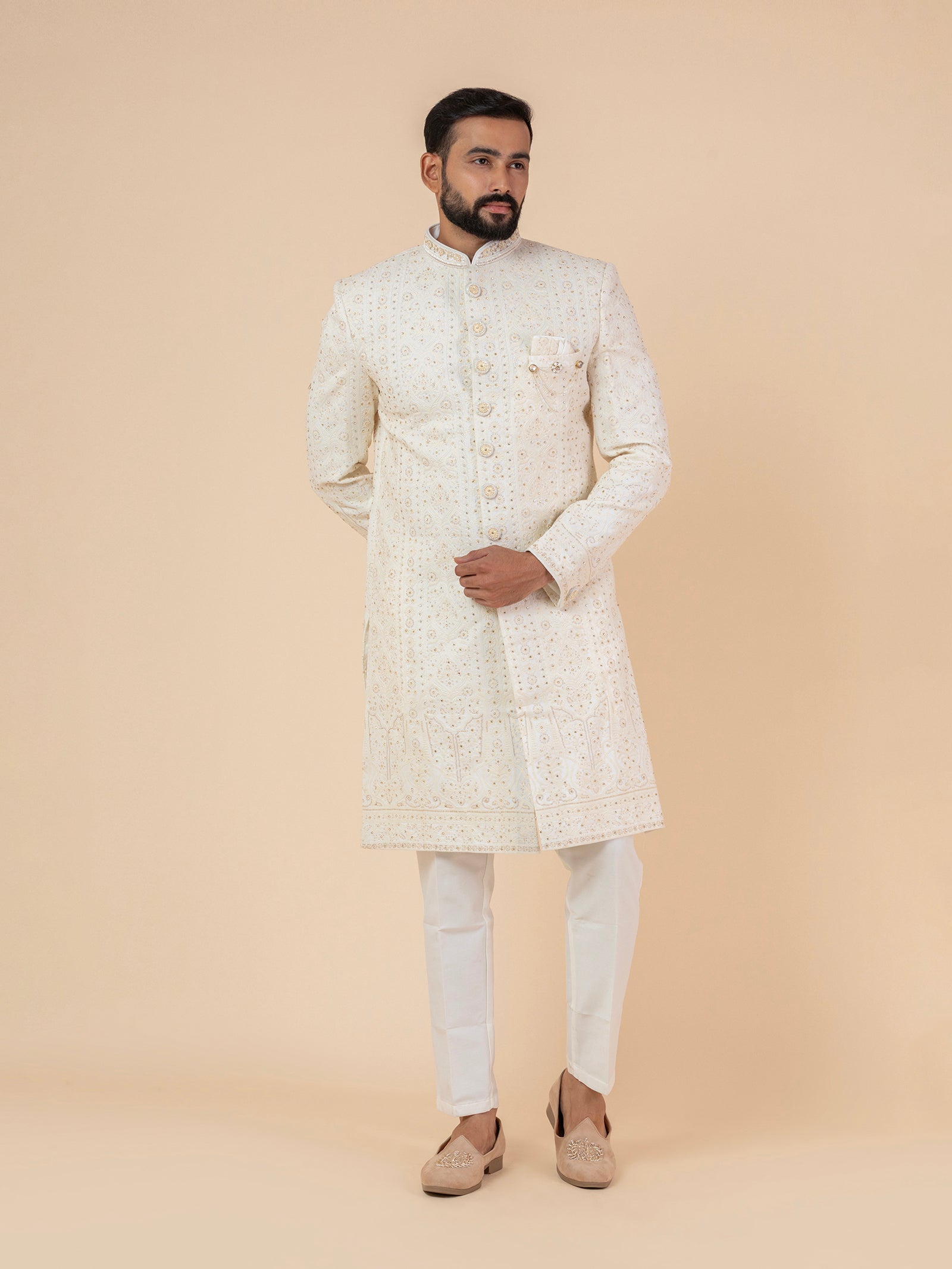 Ivory Filigree Work Sherwani