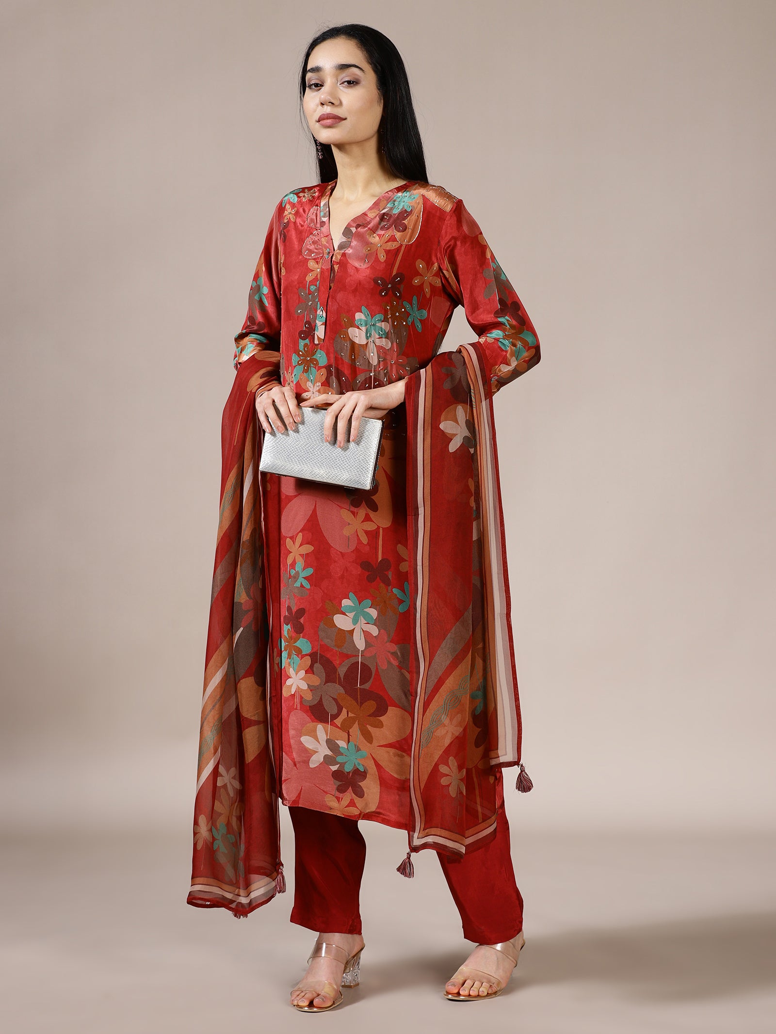 Rust Regal Floral Print Suit