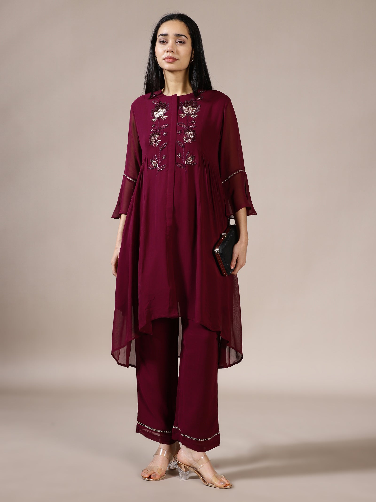 Deep Plum Embroidered Suit Set