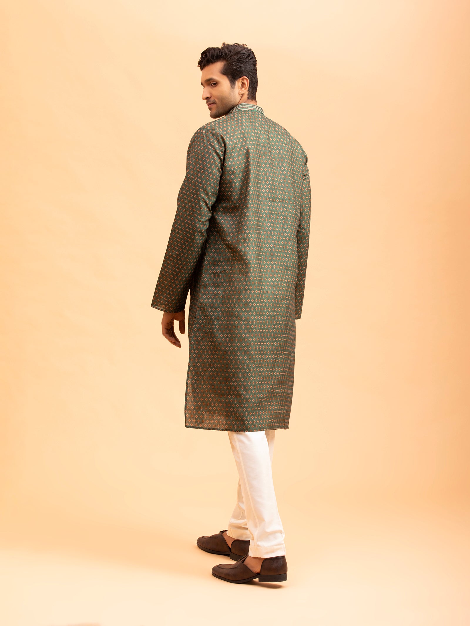 Olive Floral Motif Kurta
