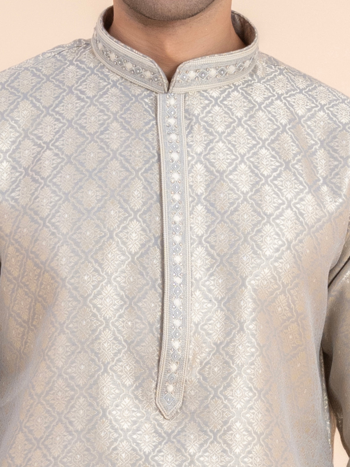 Silver Brocade Kurta Set