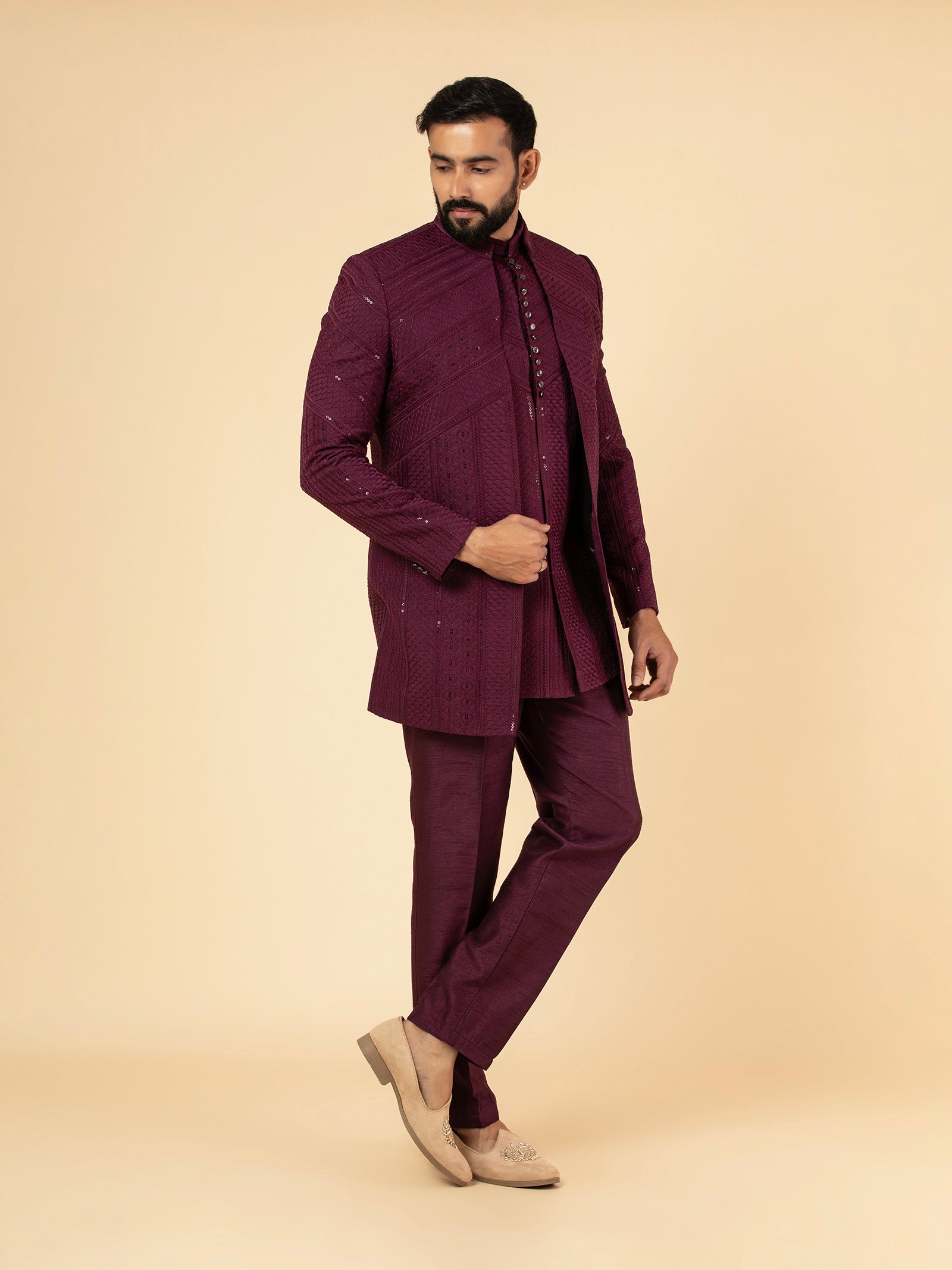 Wine Mosaic Indowestern Set