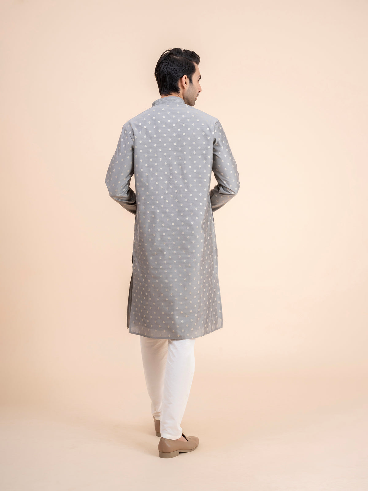 Grey Woven Motif Kurta Set