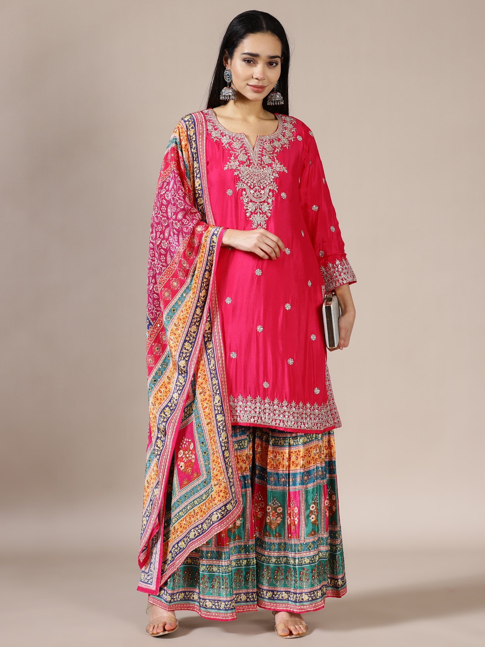 Rani Zari Kurta with Printed Gharara Set