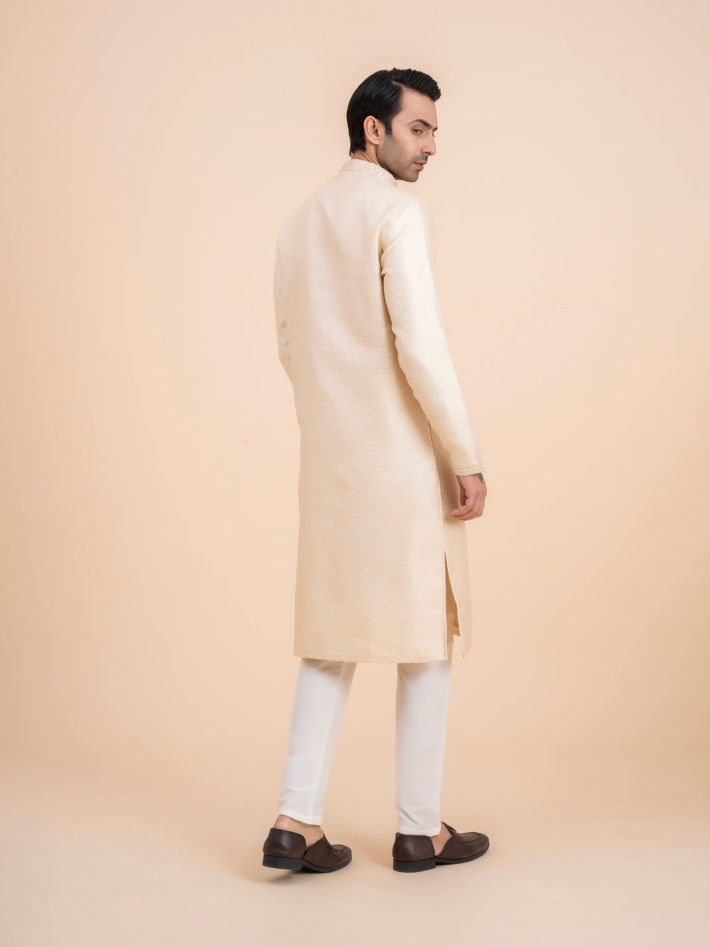 Cream Jacquard Kurta Set