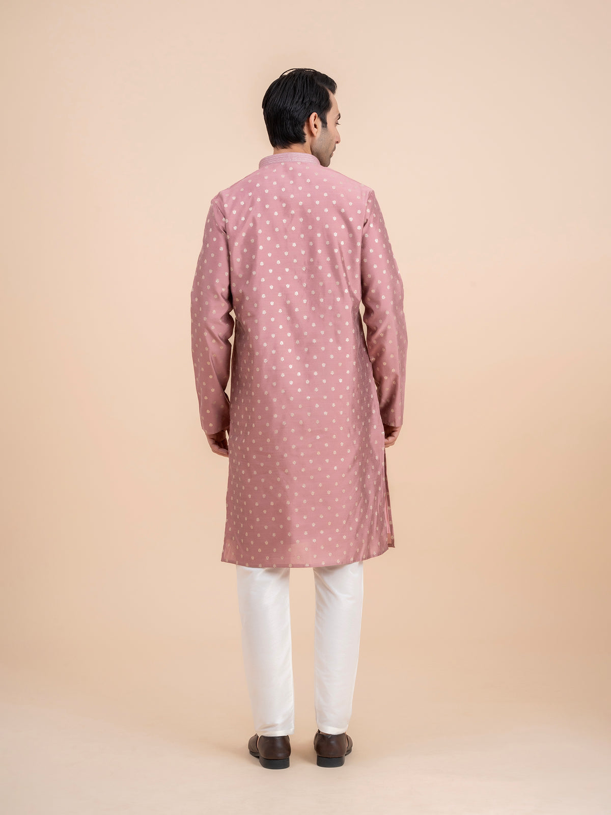 Dusty Pink Woven Kurta Set