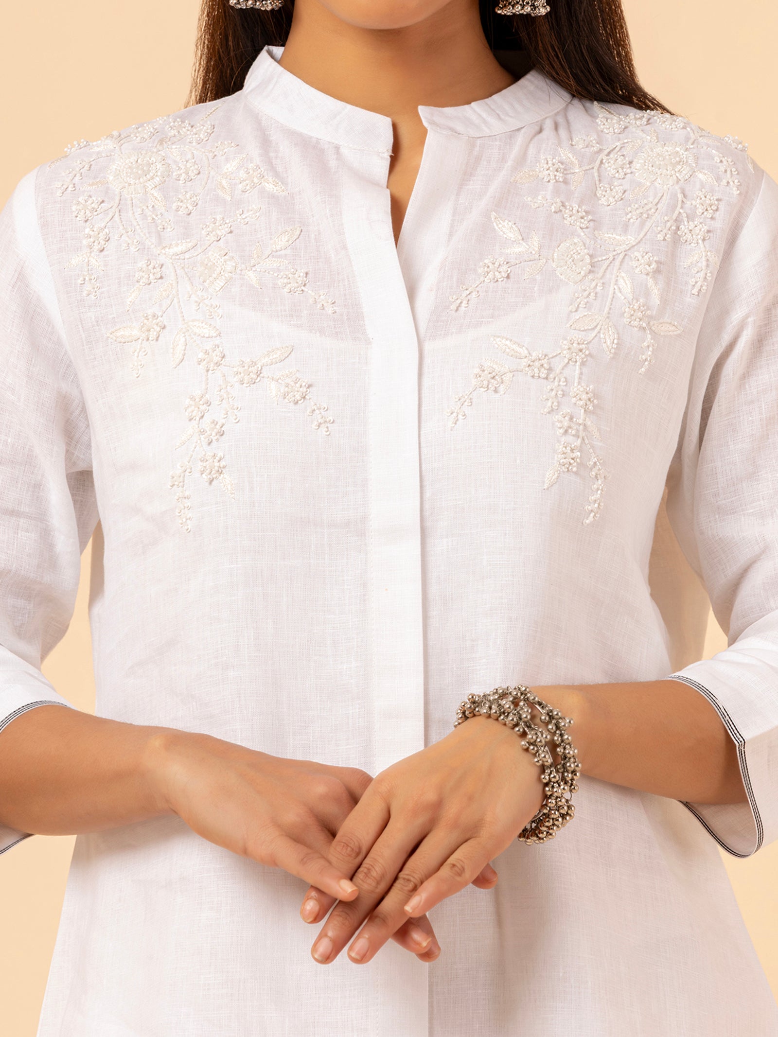 Alabaster Linen Chikankari Co-ord Set