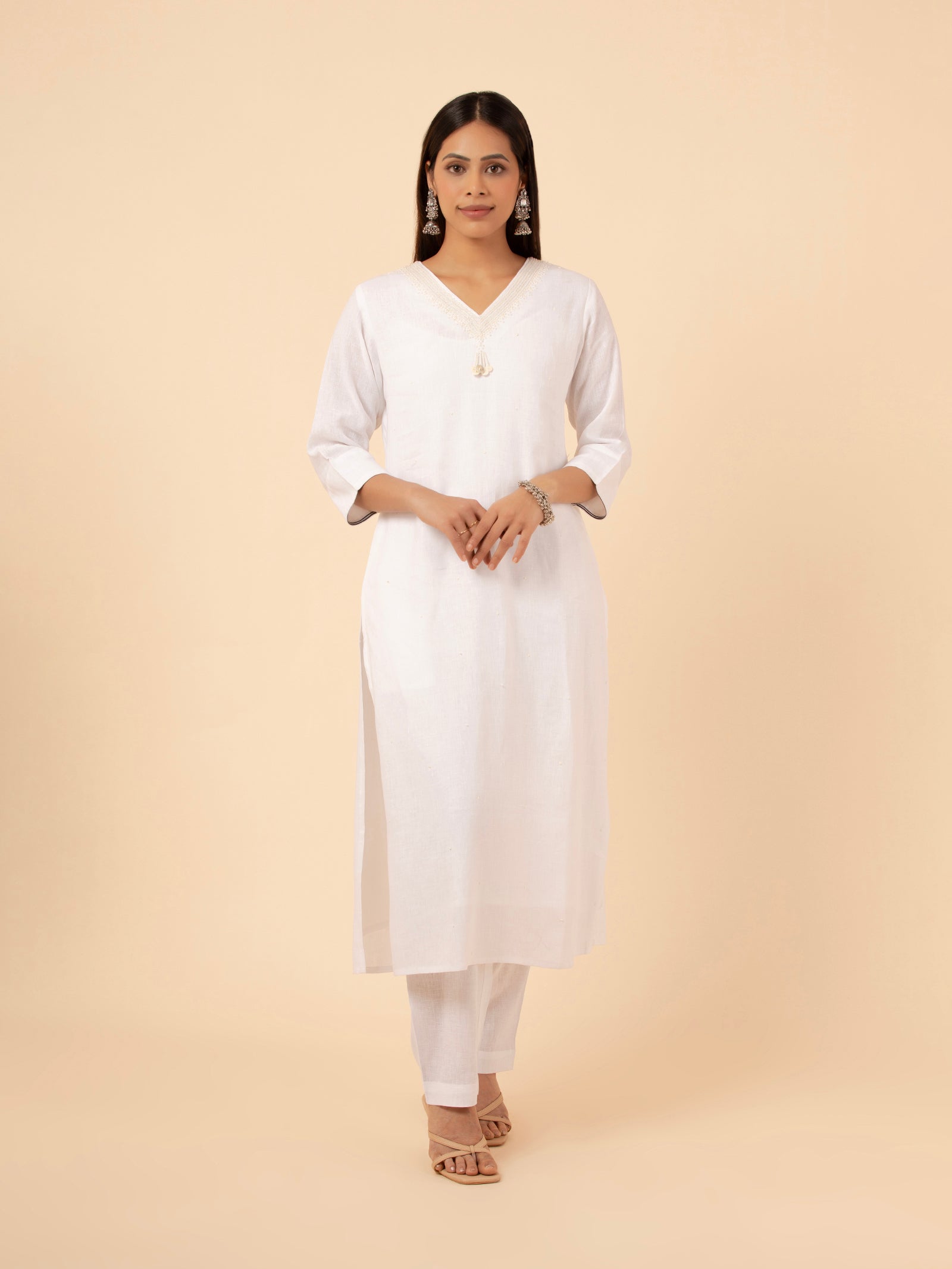 Pearl Linen V-Neck Co-ord Set